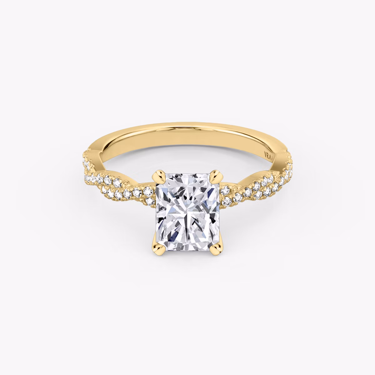 The Twisted Classic | Radiant | 18k | Yellow Gold | bandAccent: Double pavé | diamondOrientation: vertical | caratWeight: other