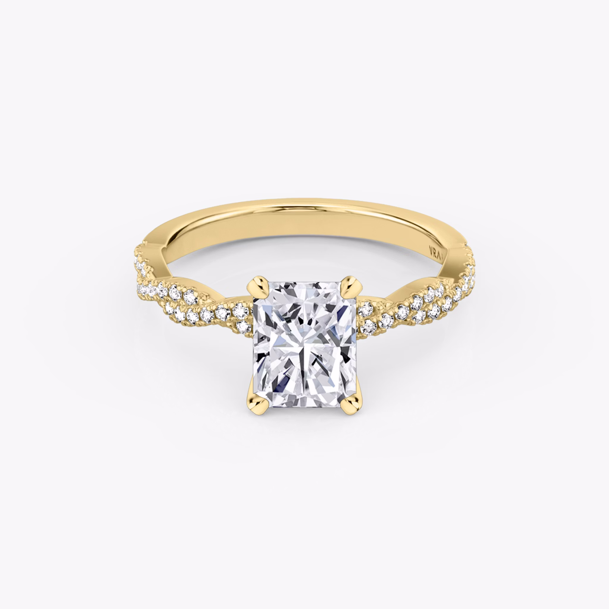 Anillo de compromiso Twisted Classic | Radiante | 18k | Oro amarillo | bandAccent: Double pavé twisted | diamondOrientation: vertical | caratWeight: other