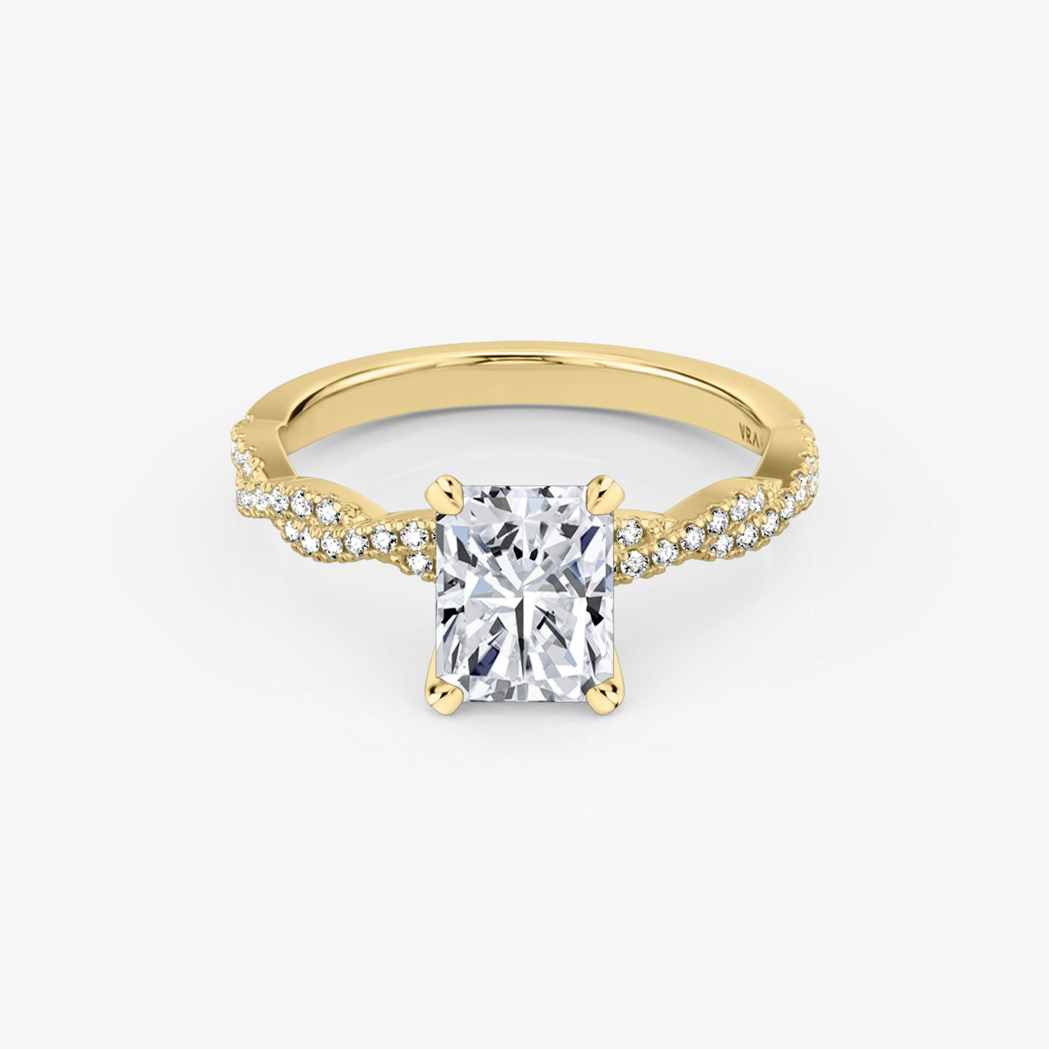 Anillo de compromiso Twisted Classic | Radiante | 18k | Oro amarillo | bandAccent: Double pavé twisted | diamondOrientation: vertical | caratWeight: other