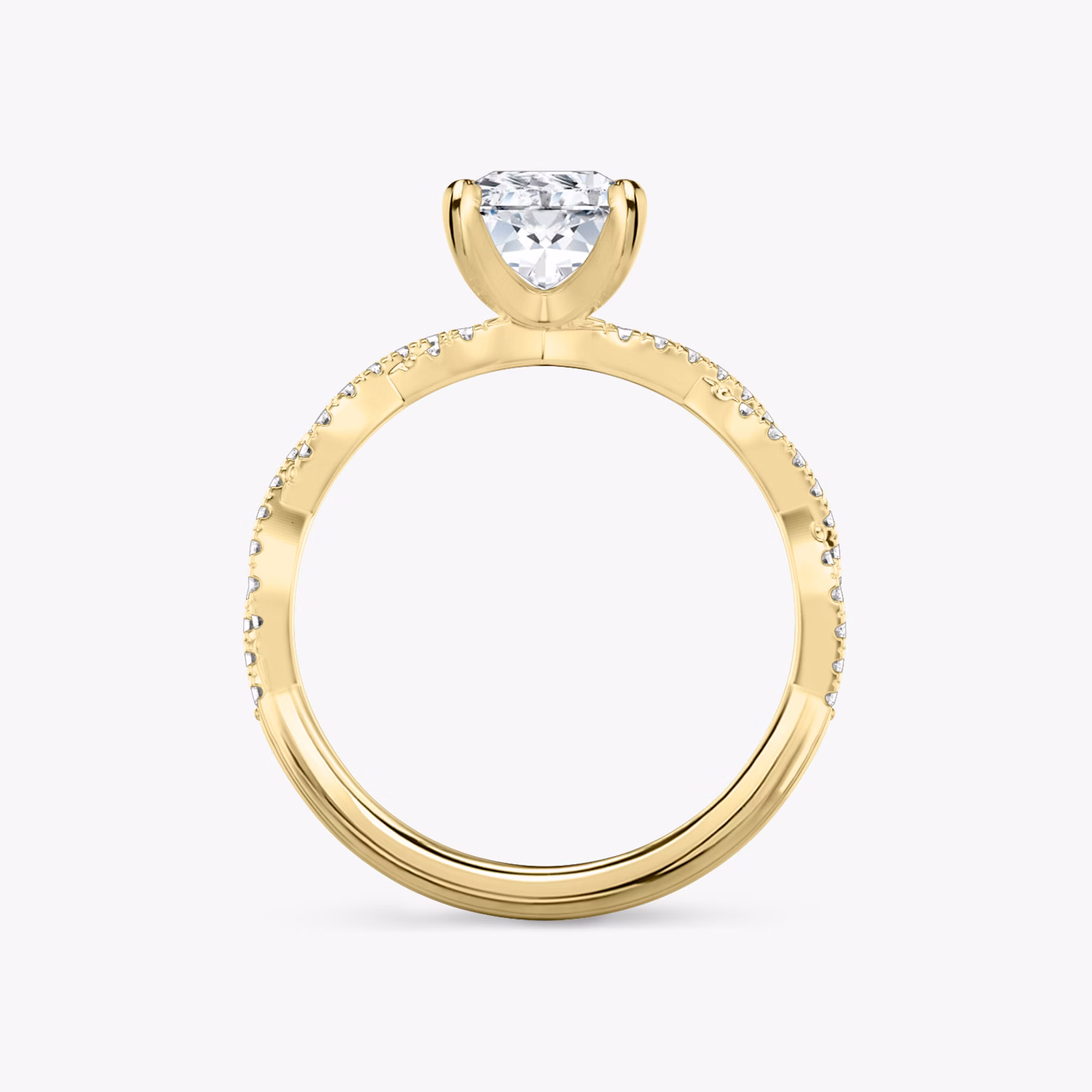 Anillo de compromiso Twisted Classic | Radiante | 18k | Oro amarillo | bandAccent: Double pavé twisted | diamondOrientation: vertical | caratWeight: other