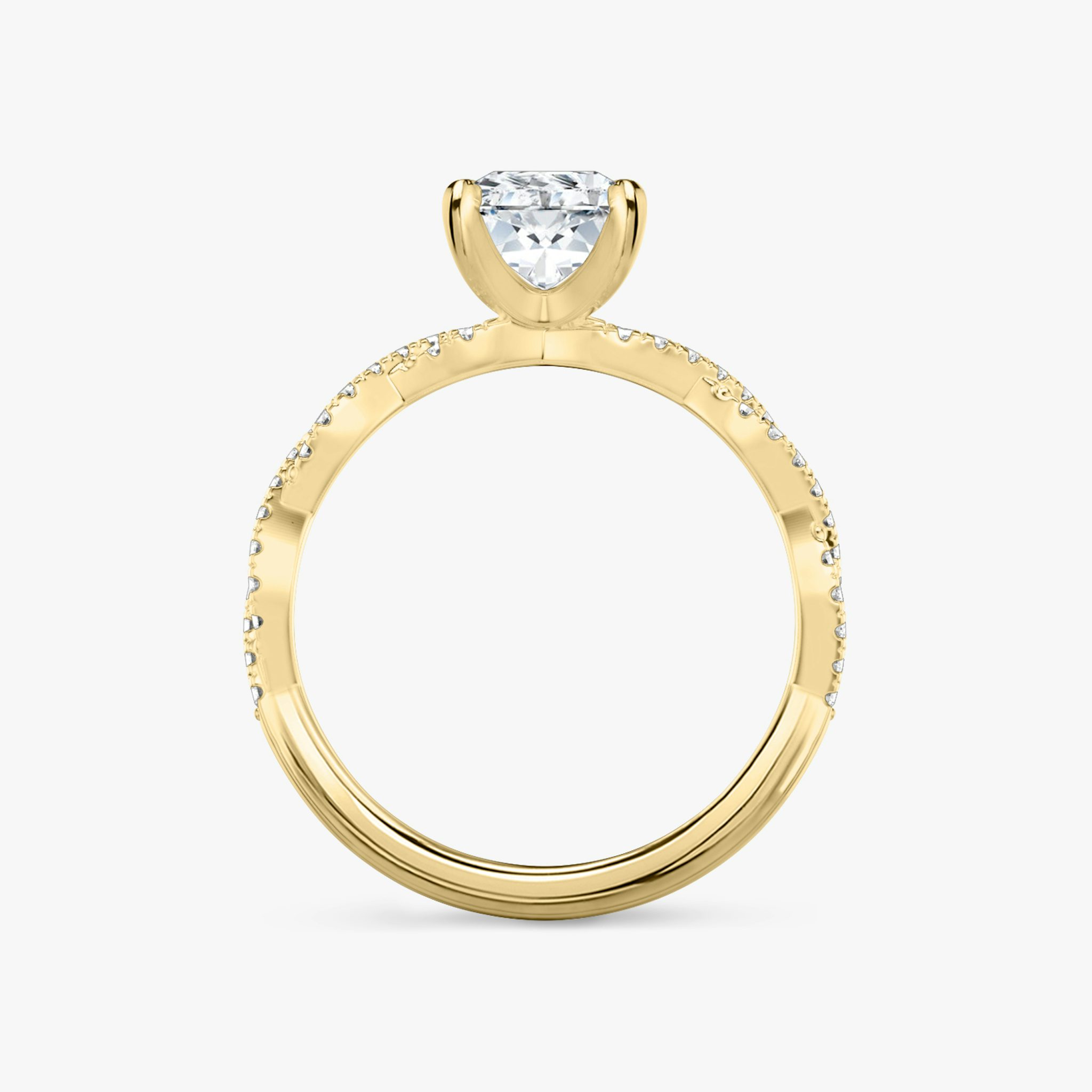 Anillo de compromiso Twisted Classic | Radiante | 18k | Oro amarillo | bandAccent: Double pavé twisted | diamondOrientation: vertical | caratWeight: other