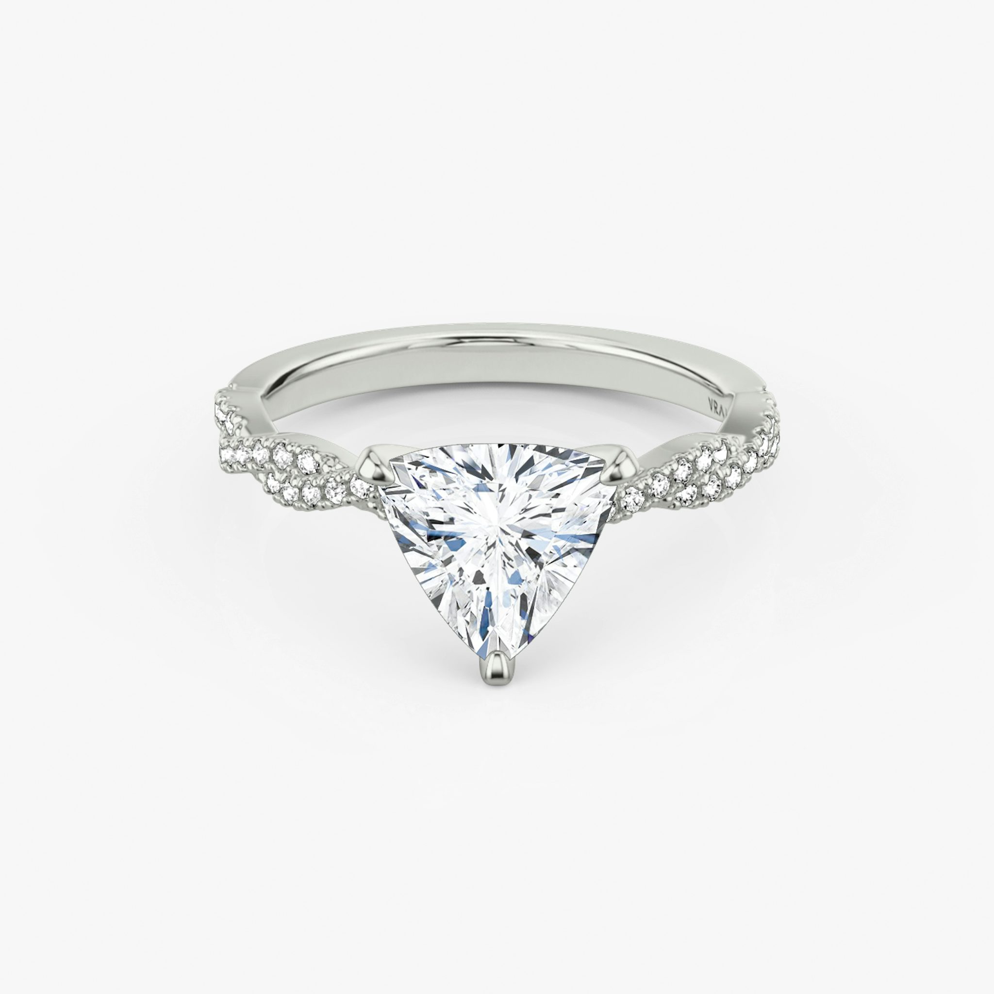 The Twisted Classic | Trillion | 18k | White Gold | bandAccent: Double pavé | diamondOrientation: vertical | caratWeight: other