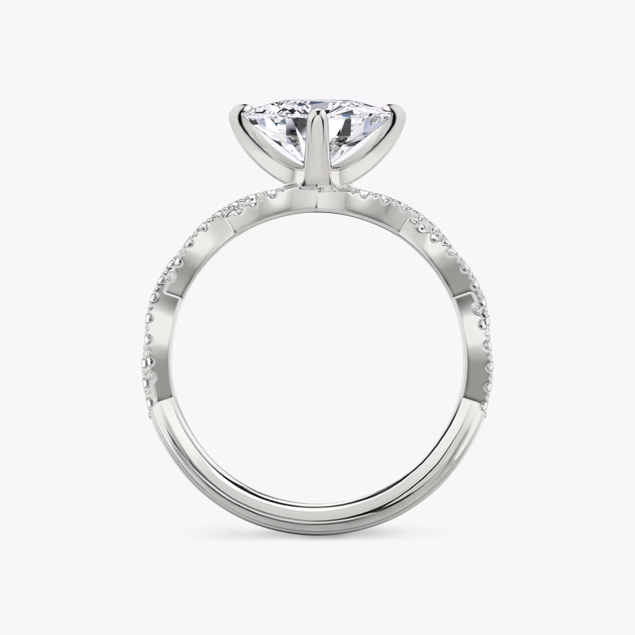 The Twisted Classic | Trillion | 18k | White Gold | bandAccent: Double pavé | diamondOrientation: vertical | caratWeight: other