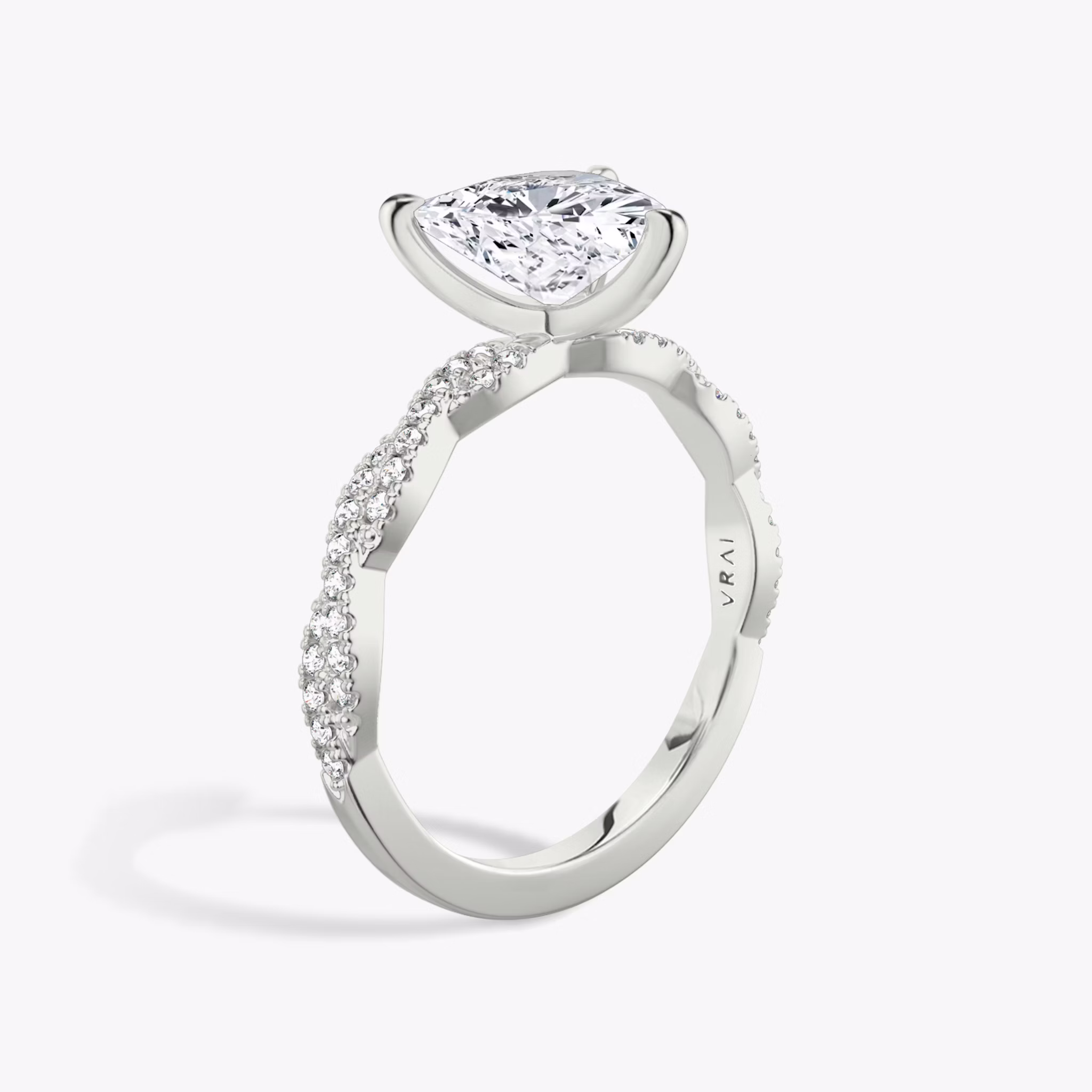 The Twisted Classic | Trillion | 18k | White Gold | bandAccent: Double pavé | diamondOrientation: vertical | caratWeight: other