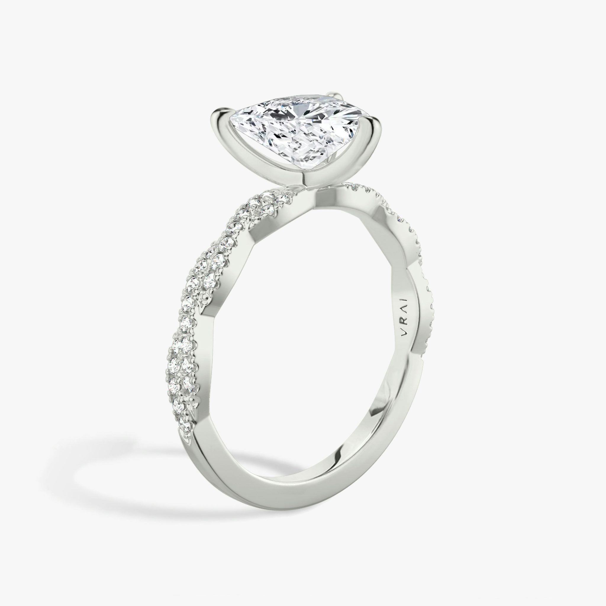 The Twisted Classic | Trillion | 18k | White Gold | bandAccent: Double pavé | diamondOrientation: vertical | caratWeight: other