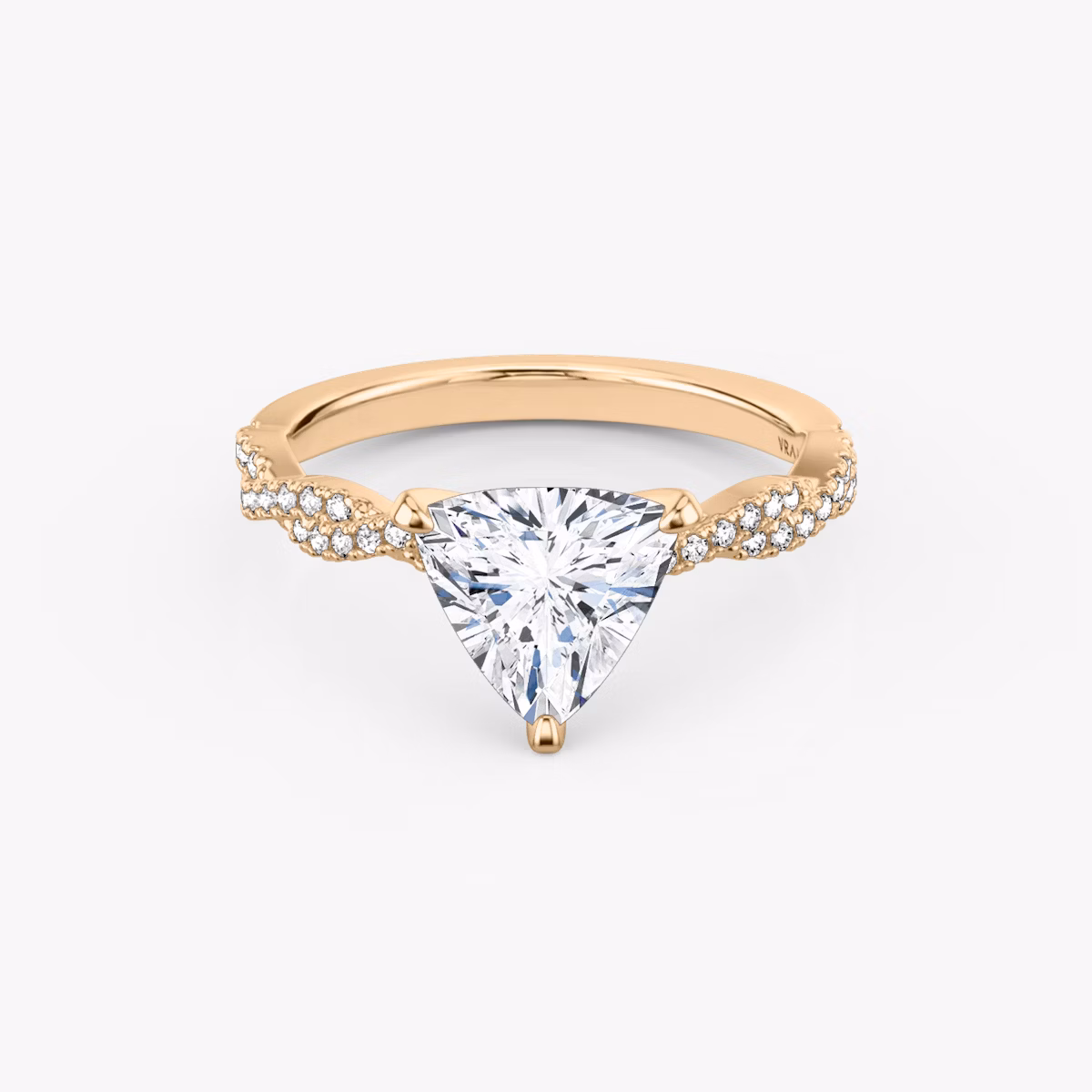 The Twisted Classic | Trillion | 14k | Rose Gold | bandAccent: Double pavé | diamondOrientation: vertical | caratWeight: other