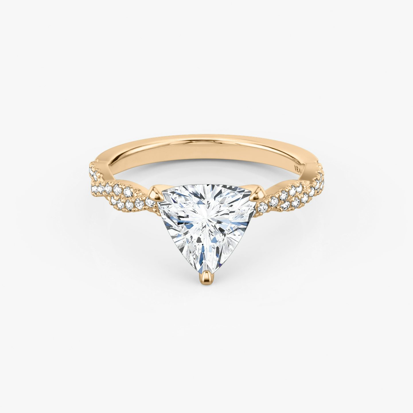 The Twisted Classic | Trillion | 14k | Rose Gold | bandAccent: Double pavé | diamondOrientation: vertical | caratWeight: other