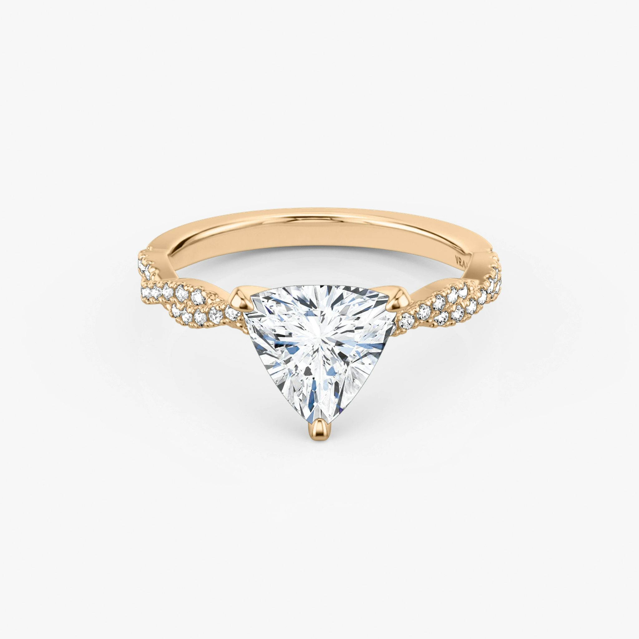 The Twisted Classic | Trillion | 14k | Rose Gold | bandAccent: Double pavé | diamondOrientation: vertical | caratWeight: other