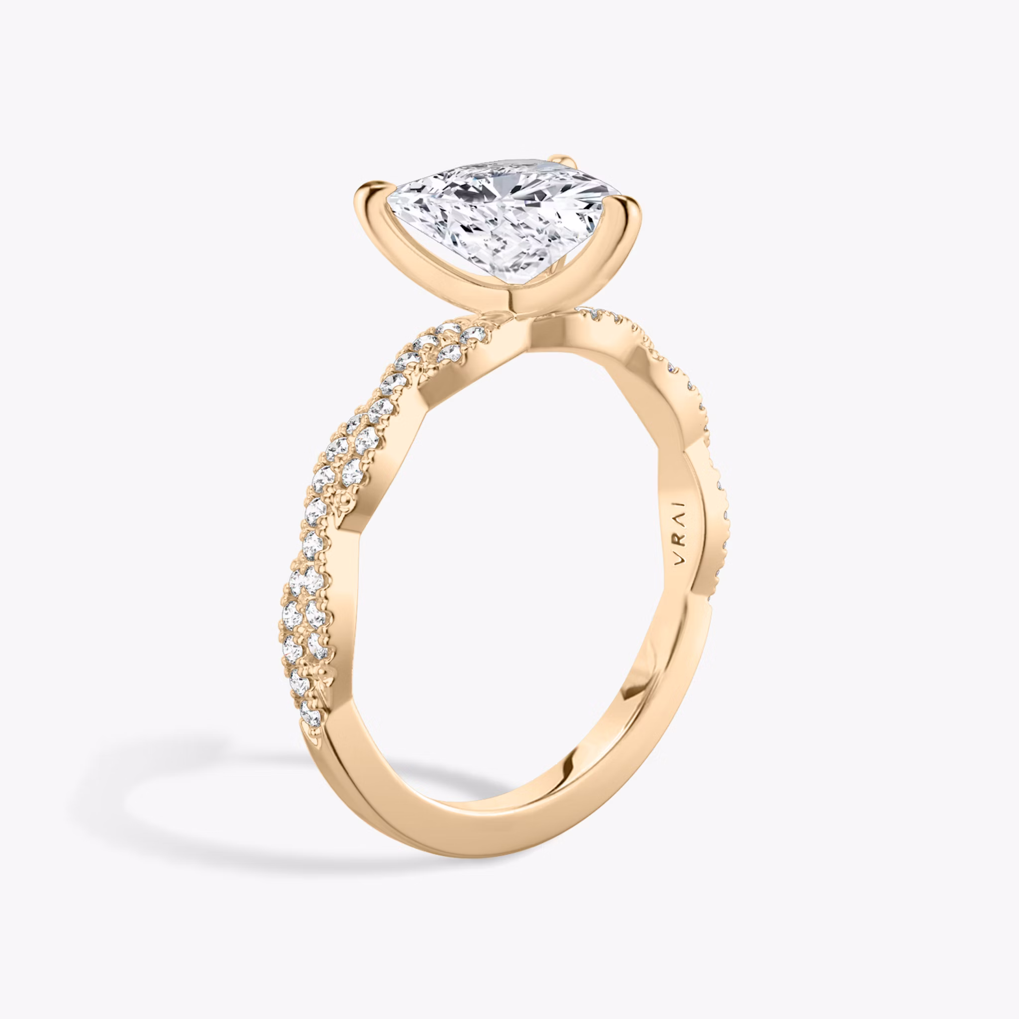 The Twisted Classic | Trillion | 14k | Rose Gold | bandAccent: Double pavé | diamondOrientation: vertical | caratWeight: other