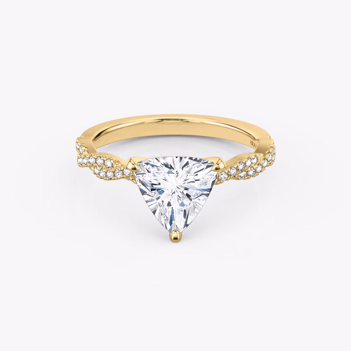 The Twisted Classic | Trillion | 18k | Yellow Gold | bandAccent: Double pavé | diamondOrientation: vertical | caratWeight: other