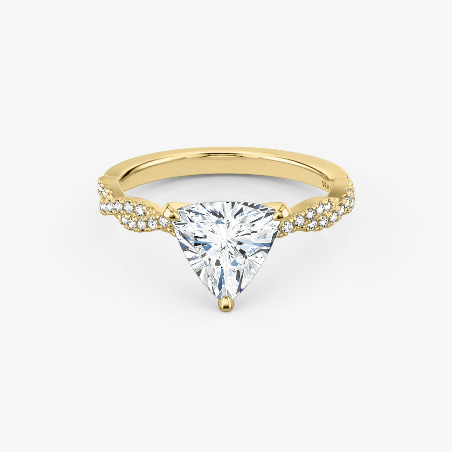 The Twisted Classic | Trillion | 18k | Yellow Gold | bandAccent: Double pavé | diamondOrientation: vertical | caratWeight: other