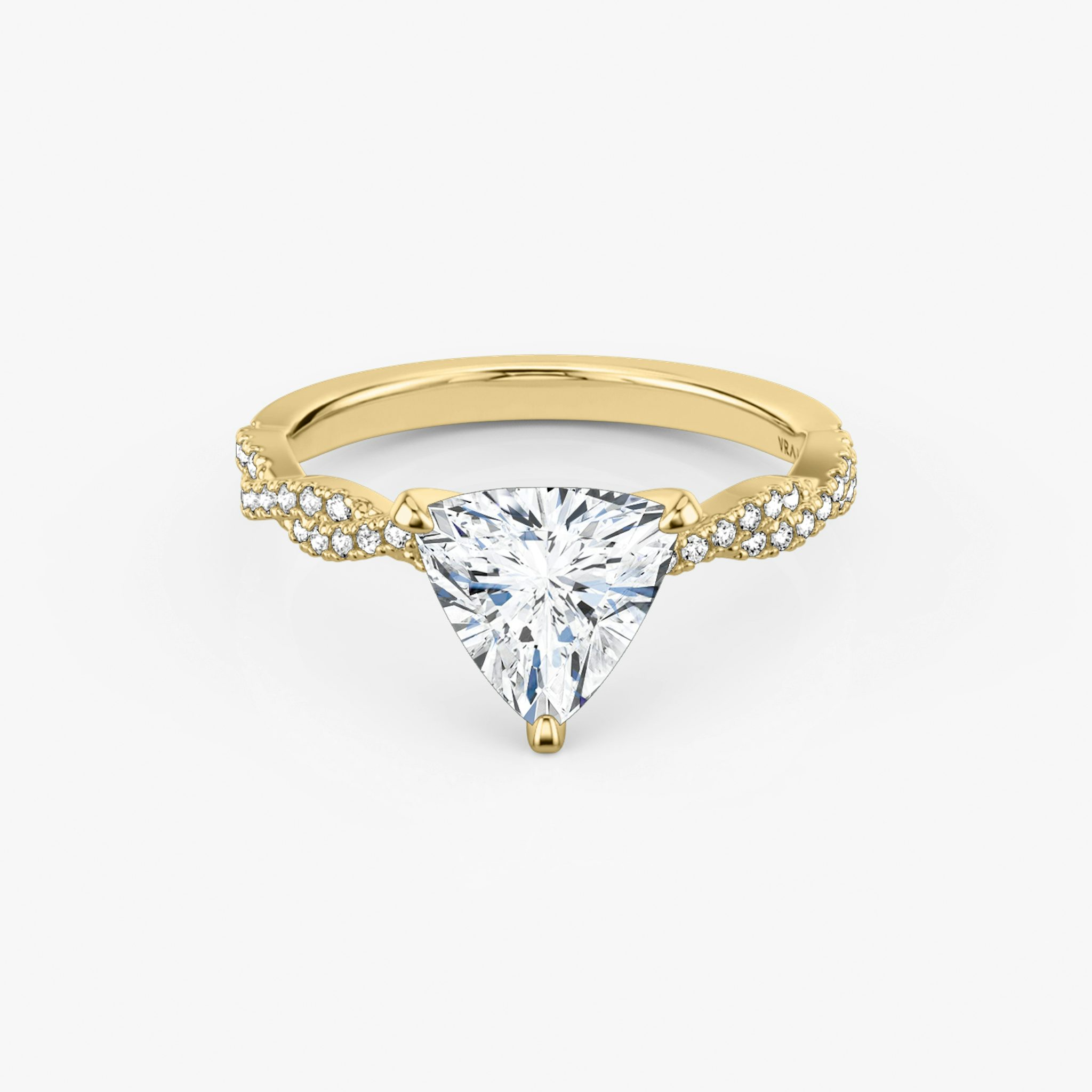 The Twisted Classic | Trillion | 18k | Yellow Gold | bandAccent: Double pavé | diamondOrientation: vertical | caratWeight: other