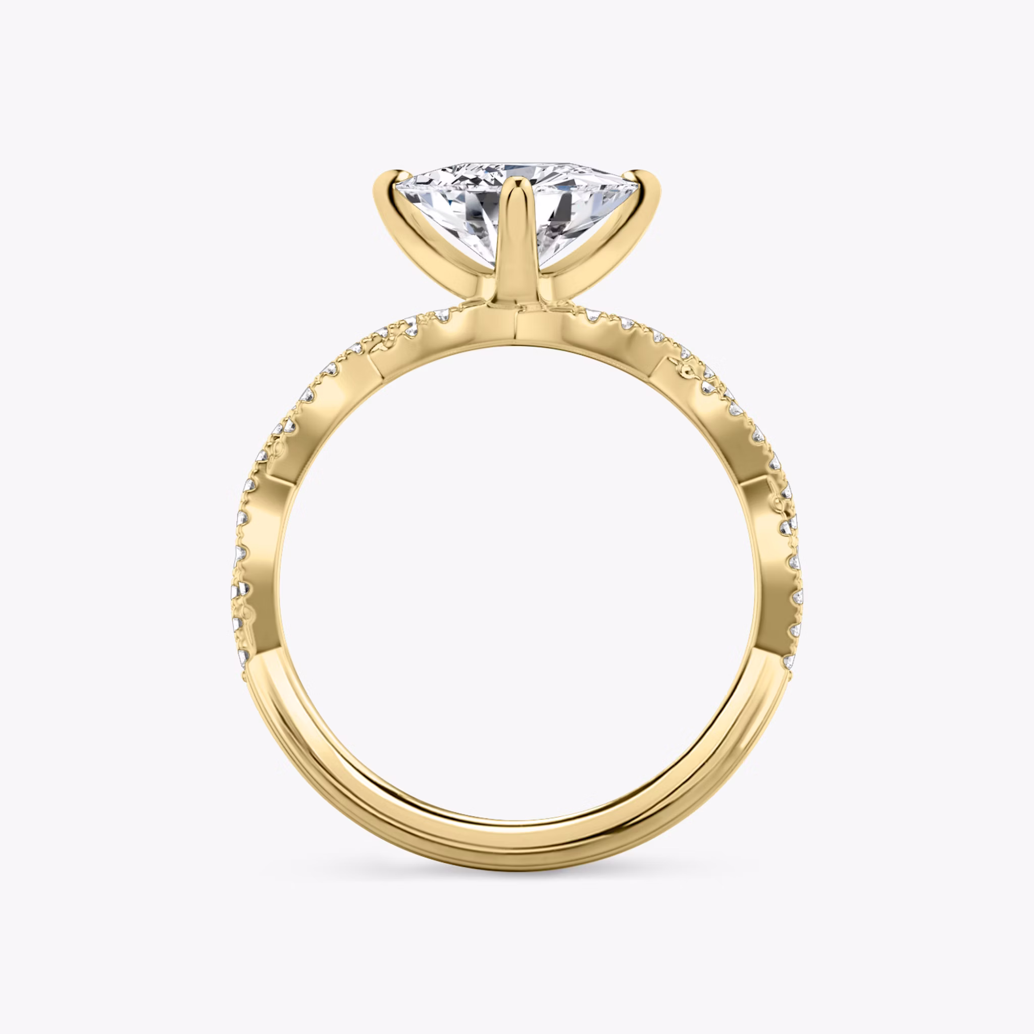 The Twisted Classic | Trillion | 18k | Yellow Gold | bandAccent: Double pavé | diamondOrientation: vertical | caratWeight: other