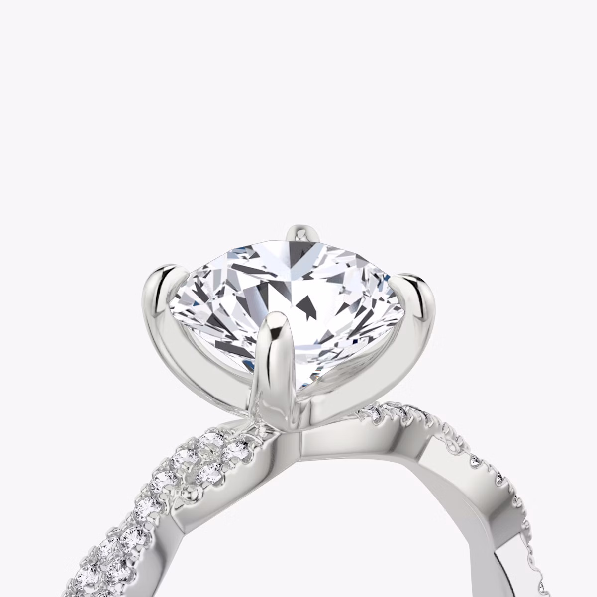 The Twisted Classic | Round Brilliant | 18k | White Gold | bandAccent: Double pavé | caratWeight: 1.0ct | diamondOrientation: vertical
