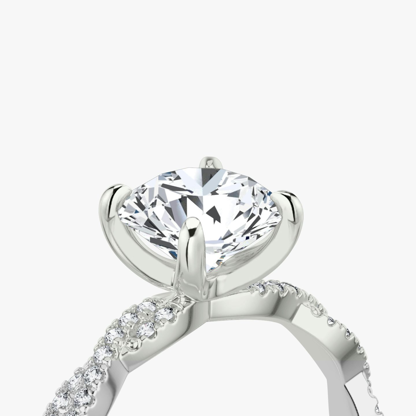 The Twisted Classic | Round Brilliant | 18k | White Gold | bandAccent: Double pavé | caratWeight: 1.5ct | diamondOrientation: vertical