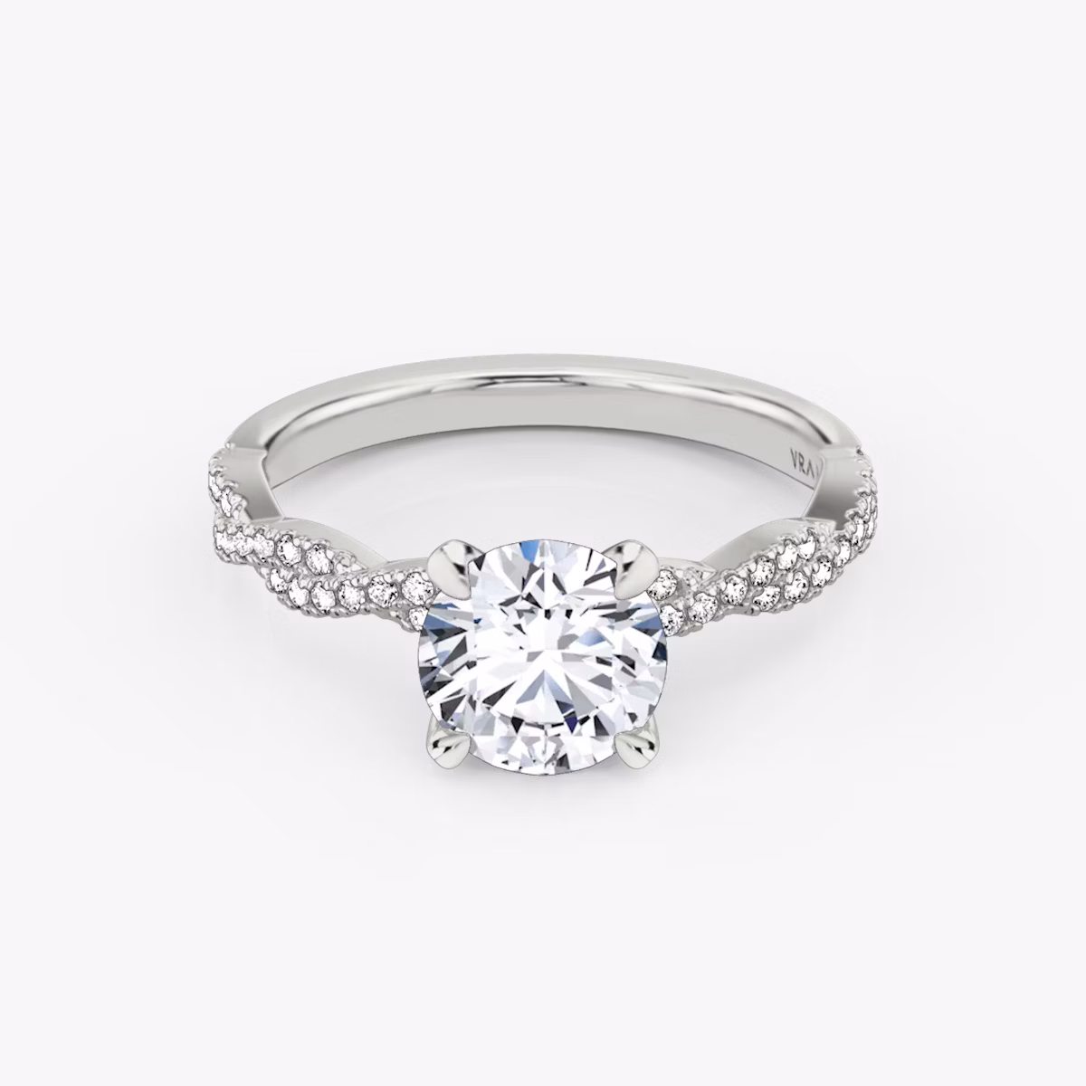The Twisted Classic | Round Brilliant | 18k | White Gold | bandAccent: Double pavé | caratWeight: 1.0ct | diamondOrientation: vertical