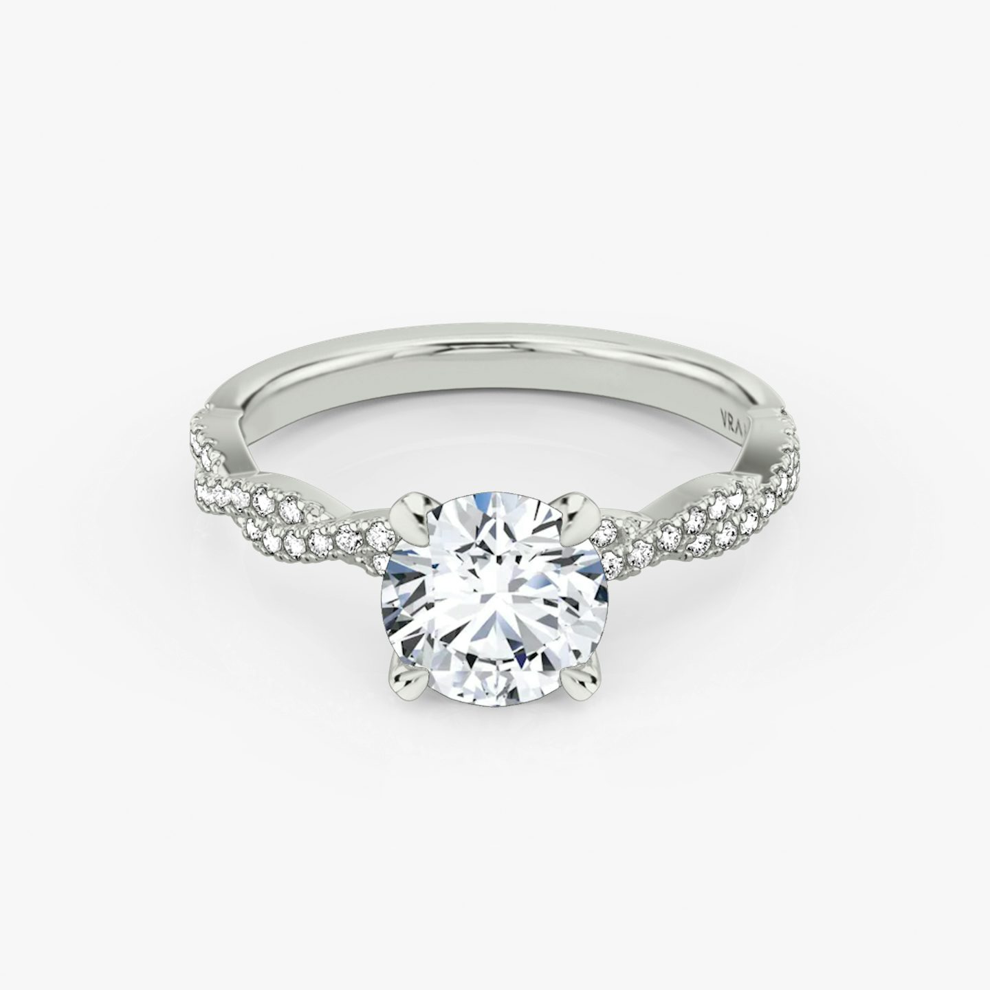 The Twisted Classic | Round Brilliant | 18k | White Gold | bandAccent: Double pavé | caratWeight: 1.5ct | diamondOrientation: vertical