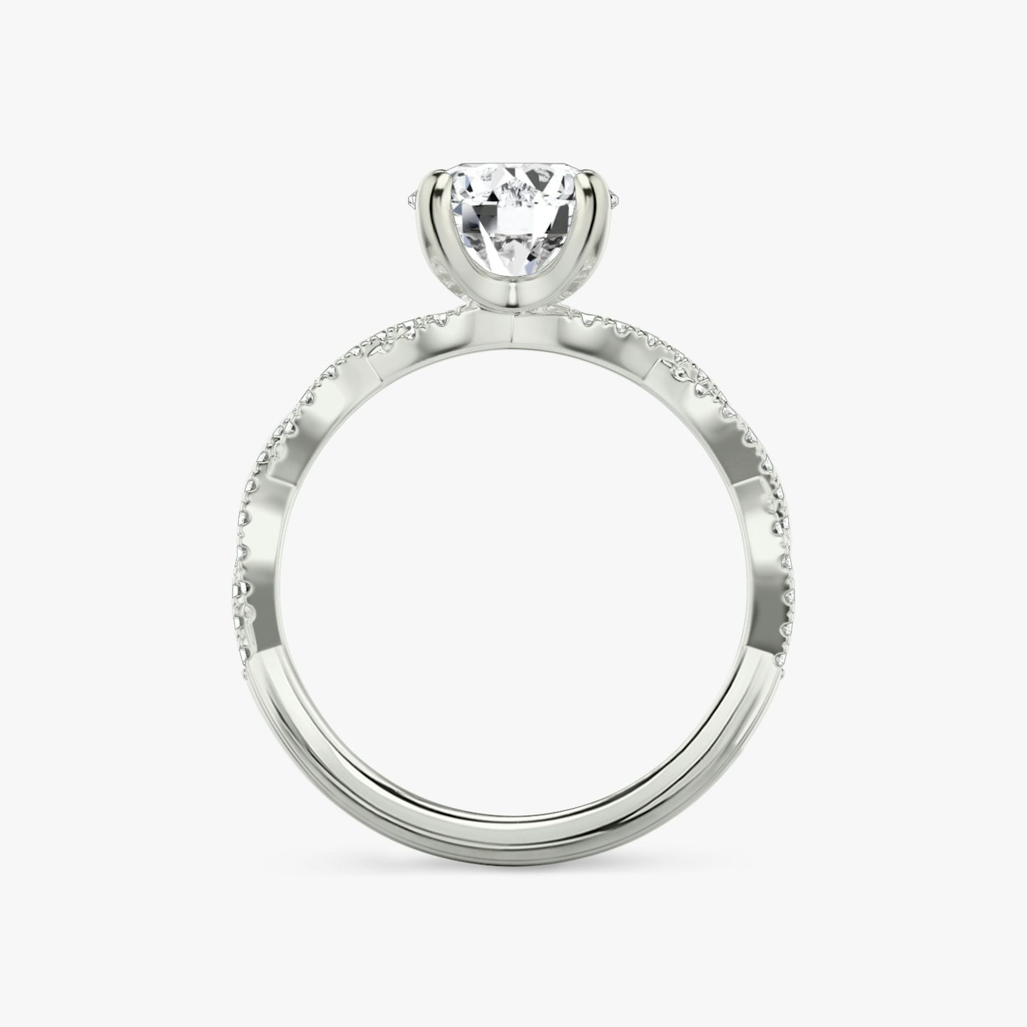The Twisted Classic | Round Brilliant | 18k | White Gold | bandAccent: Double pavé | caratWeight: 1.5ct | diamondOrientation: vertical