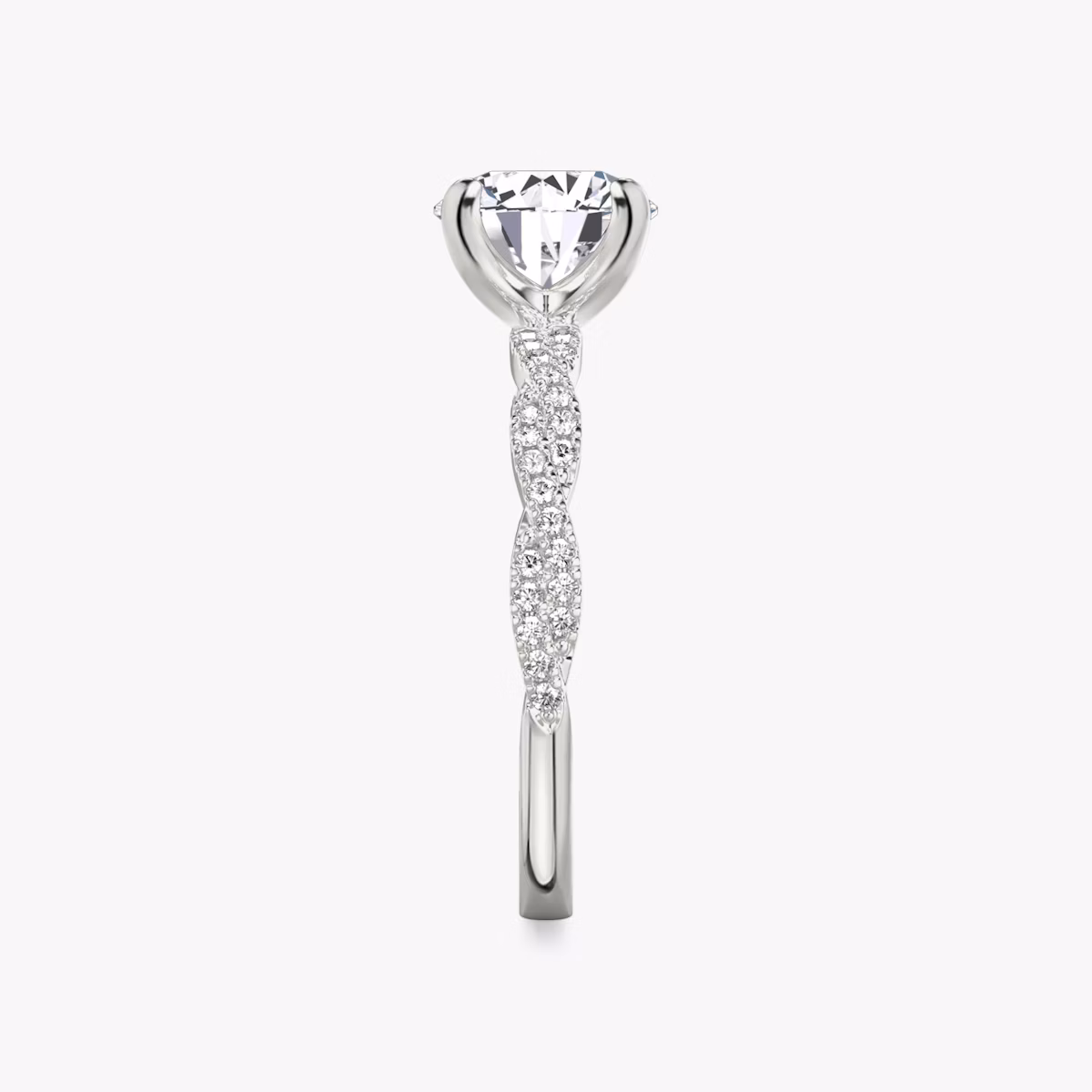 The Twisted Classic | Round Brilliant | 18k | White Gold | bandAccent: Double pavé | caratWeight: 1.0ct | diamondOrientation: vertical
