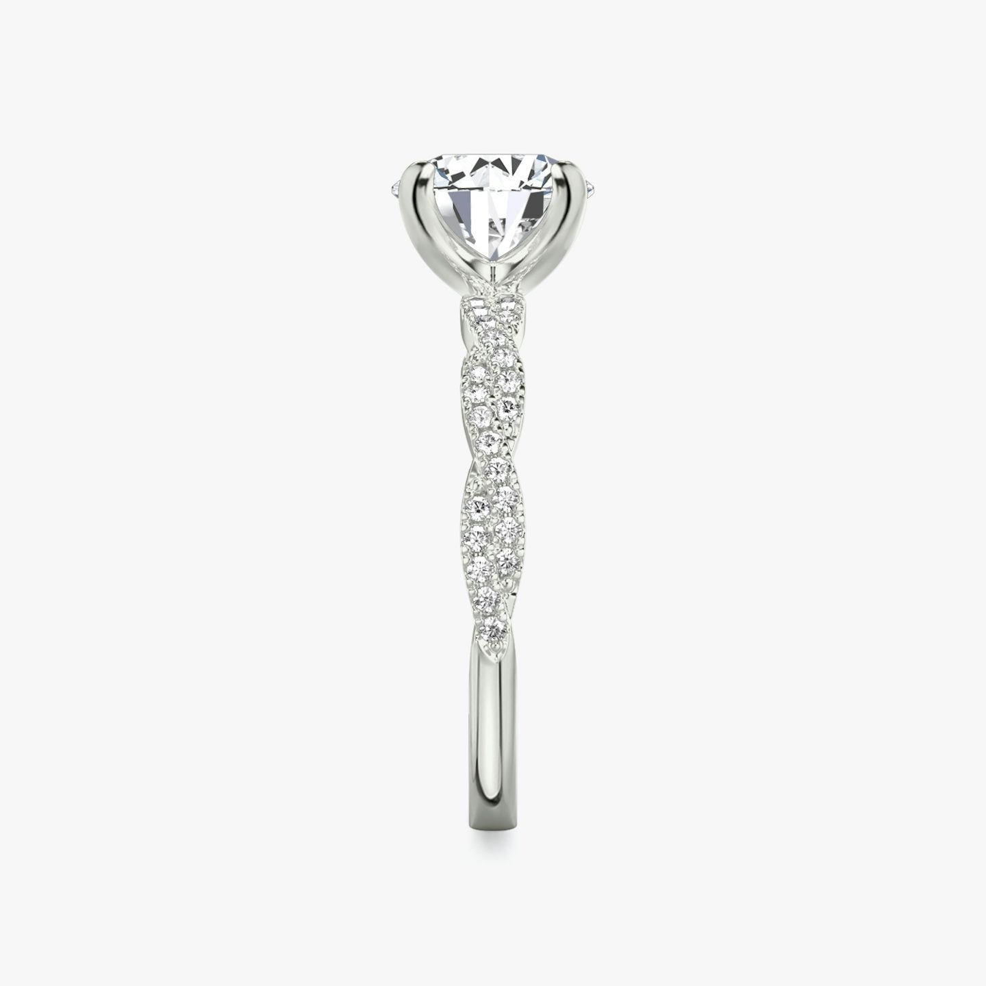 The Twisted Classic | Round Brilliant | 18k | White Gold | bandAccent: Double pavé | caratWeight: 1.5ct | diamondOrientation: vertical