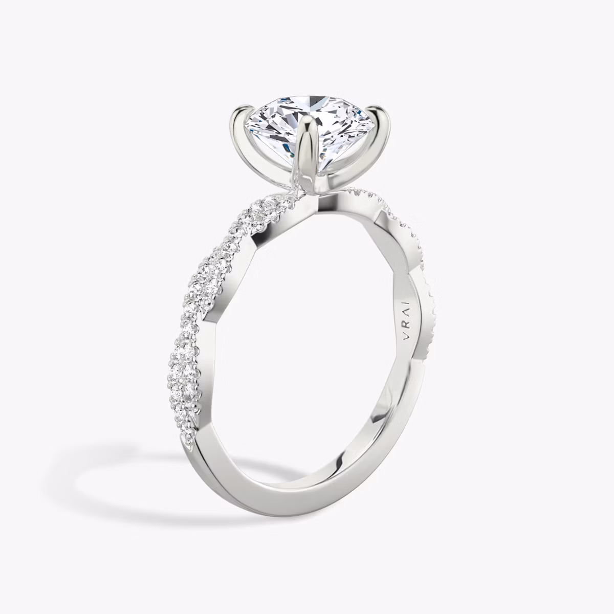 The Twisted Classic | Round Brilliant | 18k | White Gold | bandAccent: Double pavé | caratWeight: 1.0ct | diamondOrientation: vertical