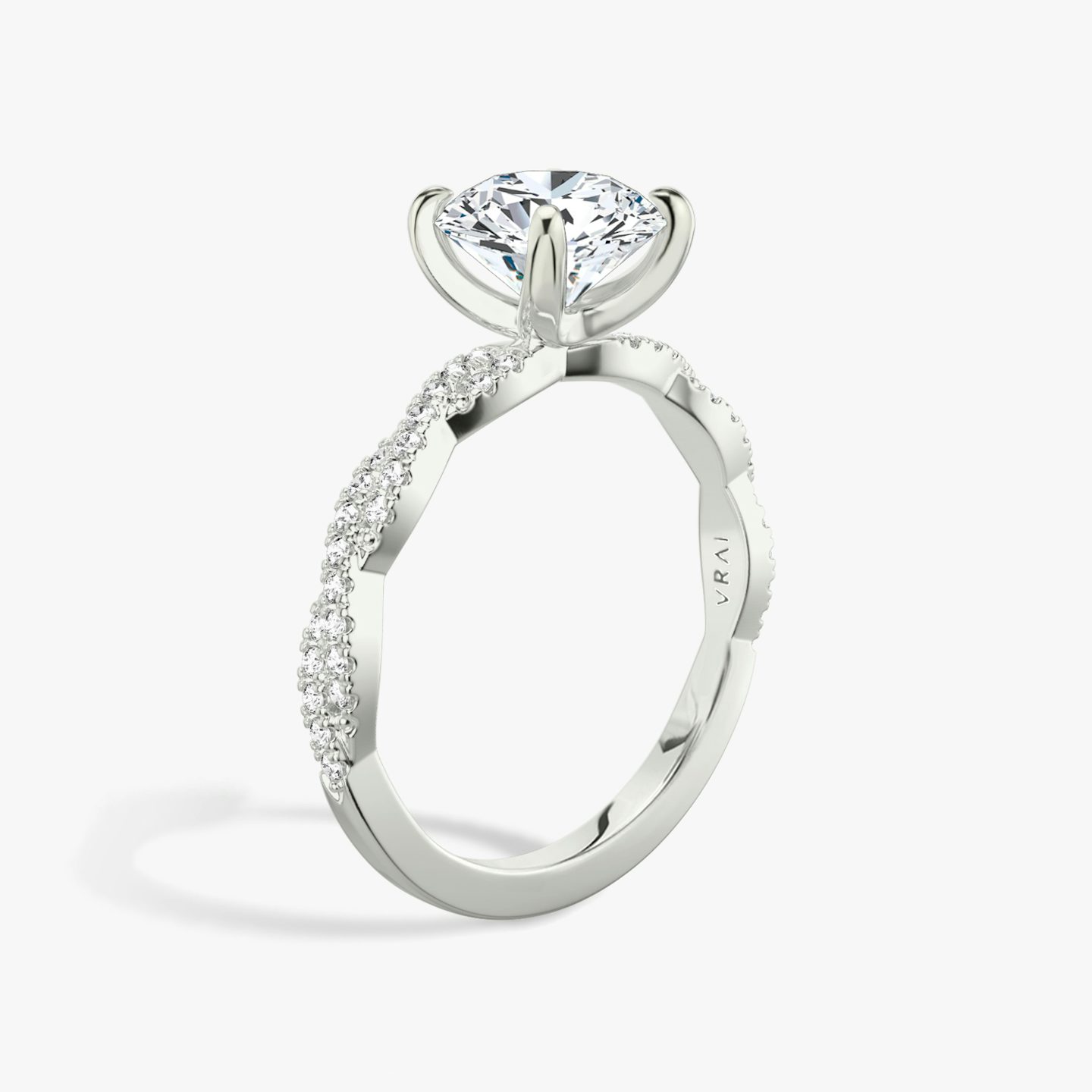 The Twisted Classic | Round Brilliant | 18k | White Gold | bandAccent: Double pavé | caratWeight: 1.5ct | diamondOrientation: vertical