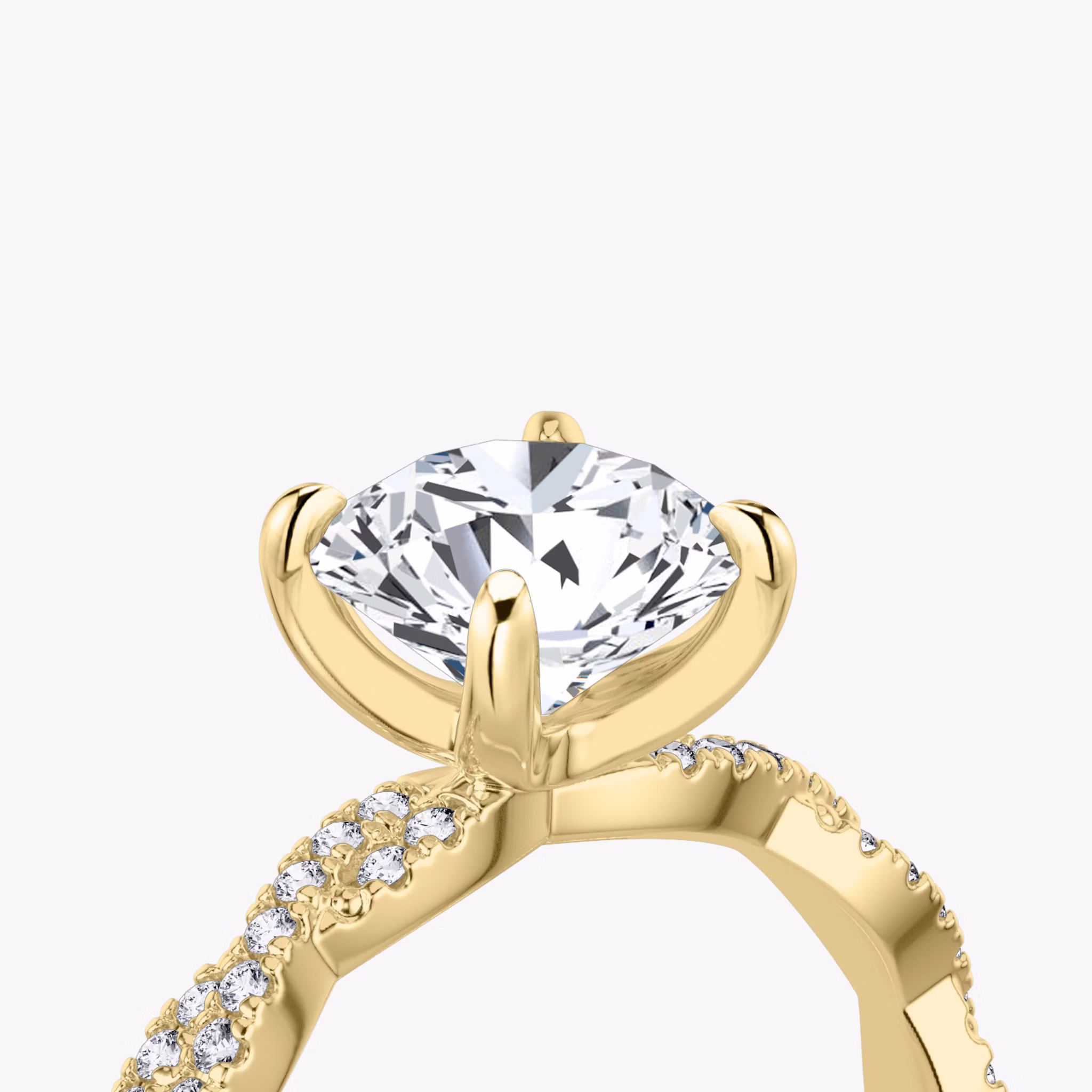 The Twisted Classic | Round Brilliant | 18k | Yellow Gold | bandAccent: Double pavé | caratWeight: other | diamondOrientation: vertical