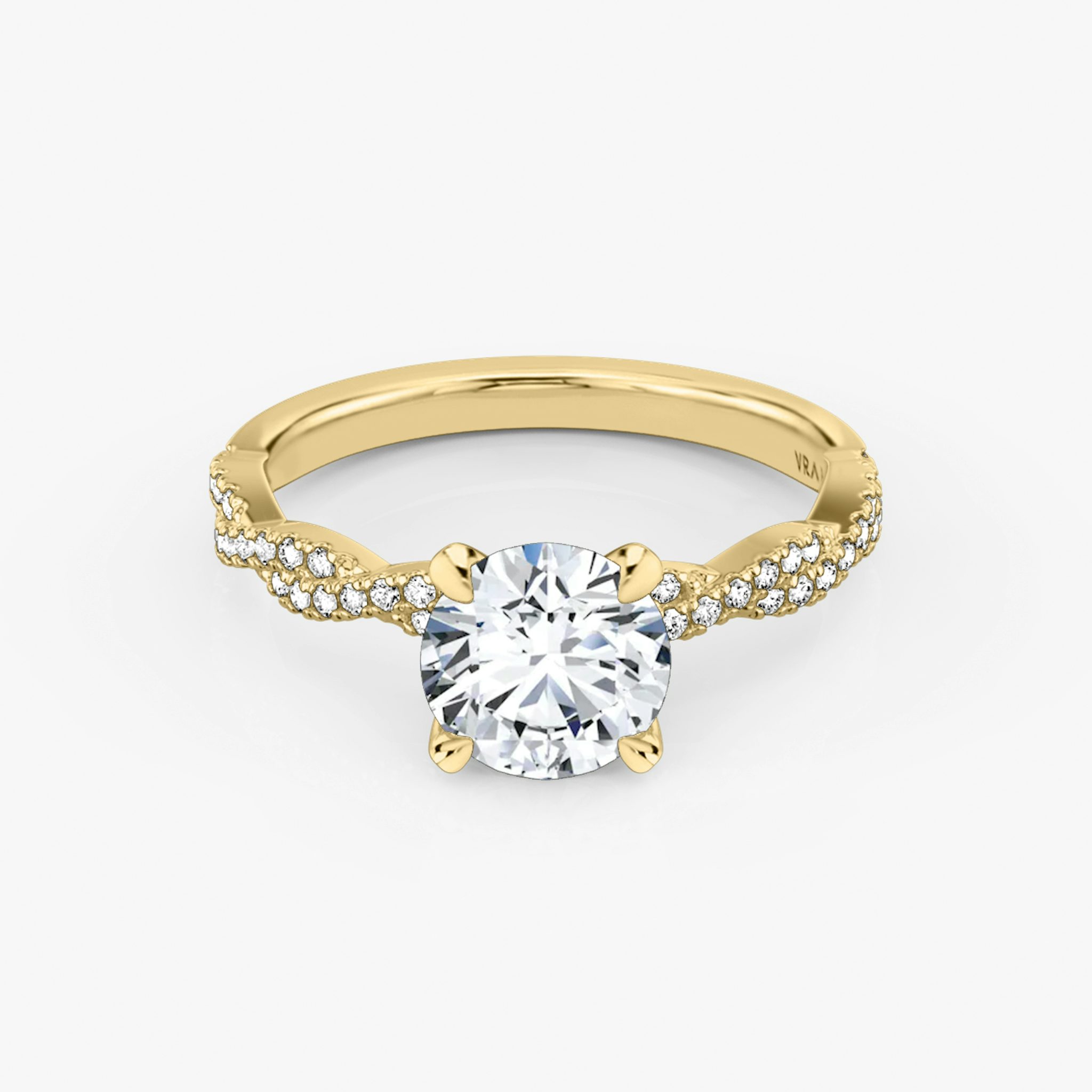 The Twisted Classic | Round Brilliant | 18k | Yellow Gold | bandAccent: Double pavé | caratWeight: other | diamondOrientation: vertical