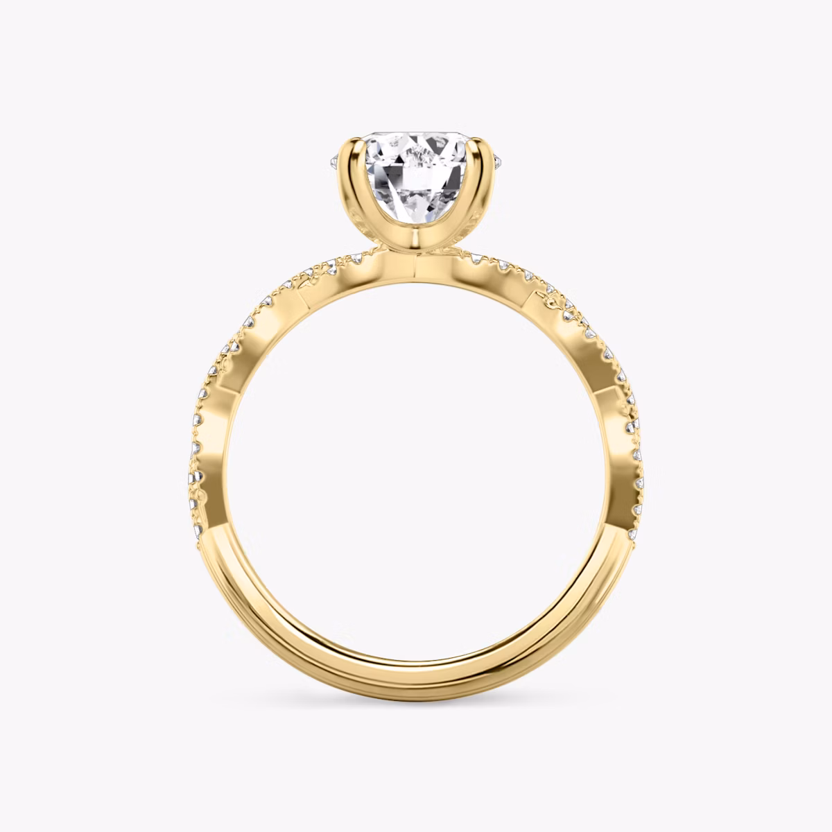 The Twisted Classic | Round Brilliant | 18k | Yellow Gold | bandAccent: Double pavé | caratWeight: other | diamondOrientation: vertical