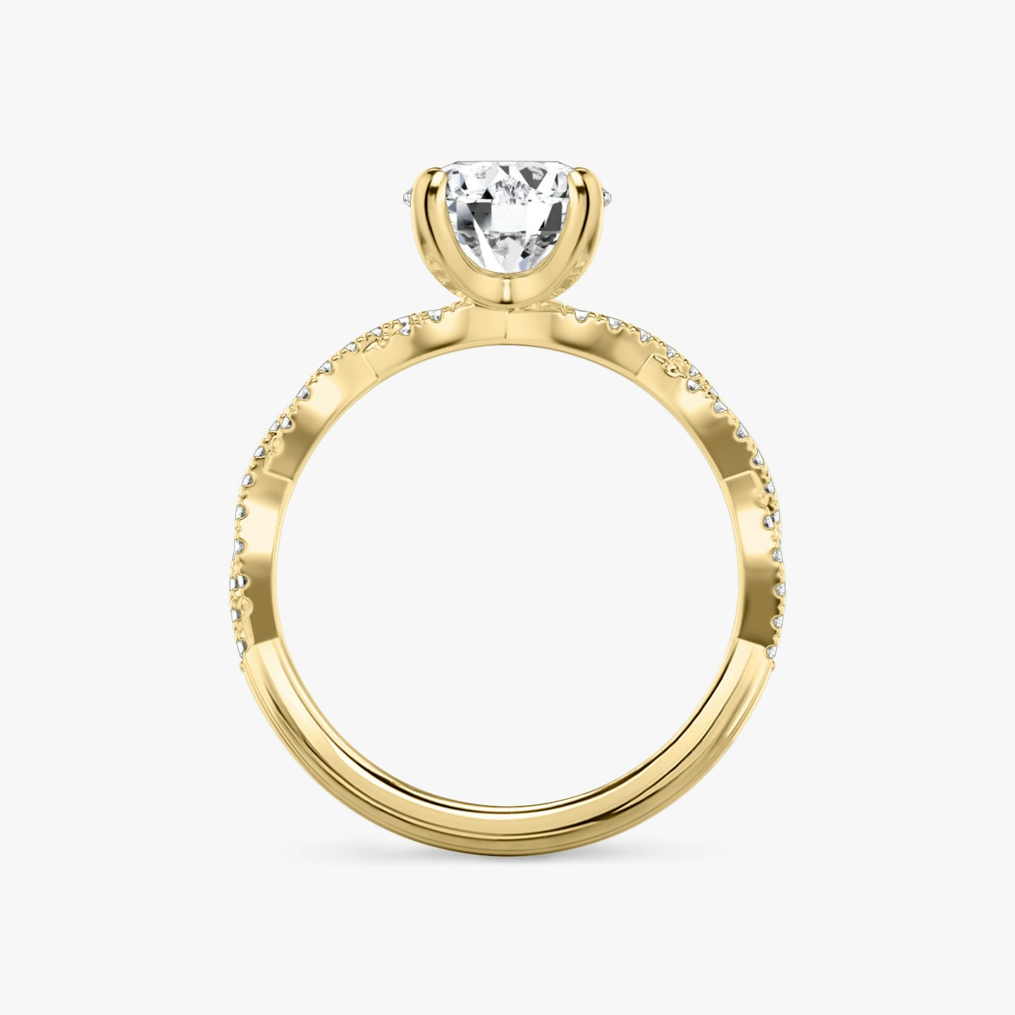 The Twisted Classic | Round Brilliant | 18k | Yellow Gold | bandAccent: Double pavé | caratWeight: 1.5ct | diamondOrientation: vertical