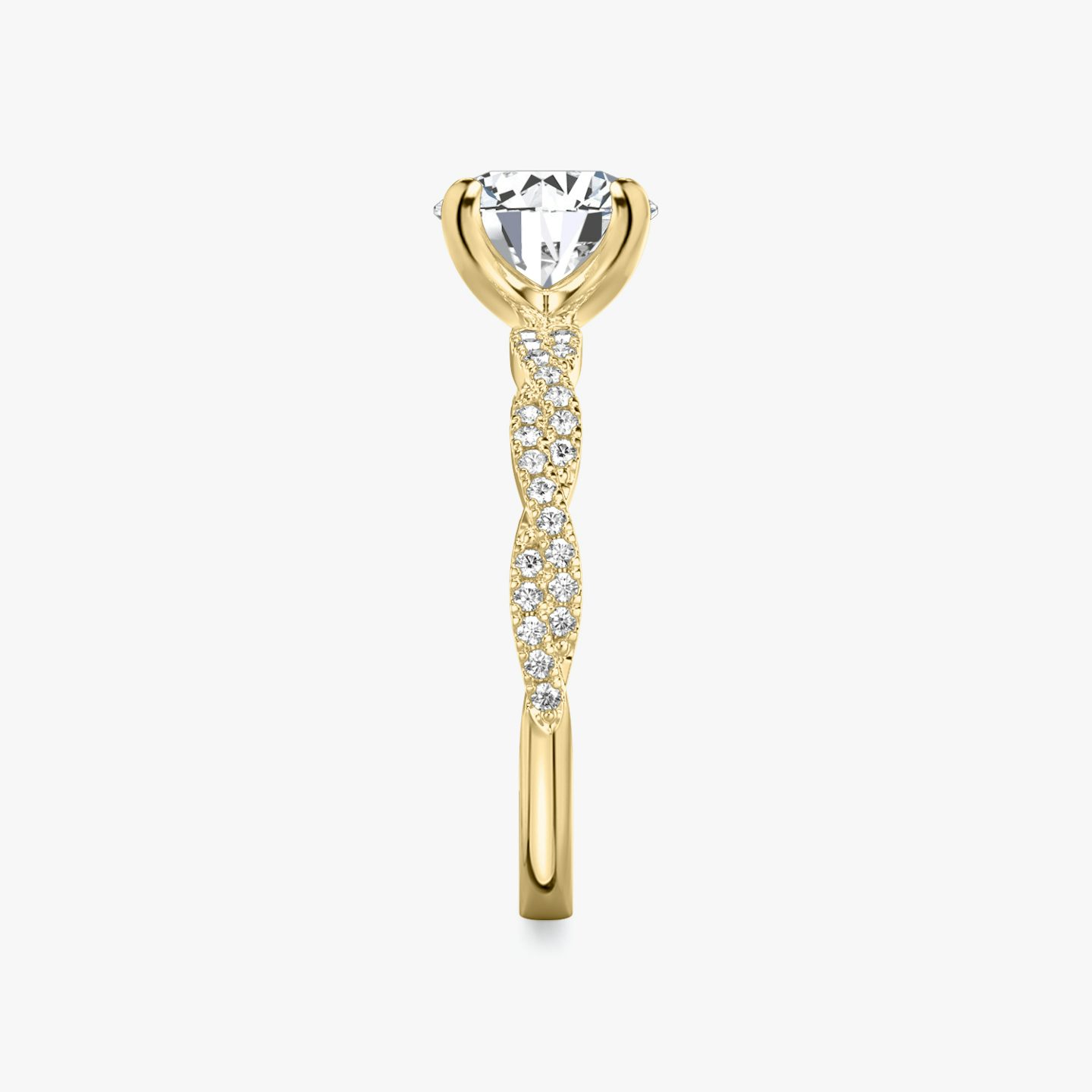 The Twisted Classic | Round Brilliant | 18k | Yellow Gold | bandAccent: Double pavé | caratWeight: 1.5ct | diamondOrientation: vertical