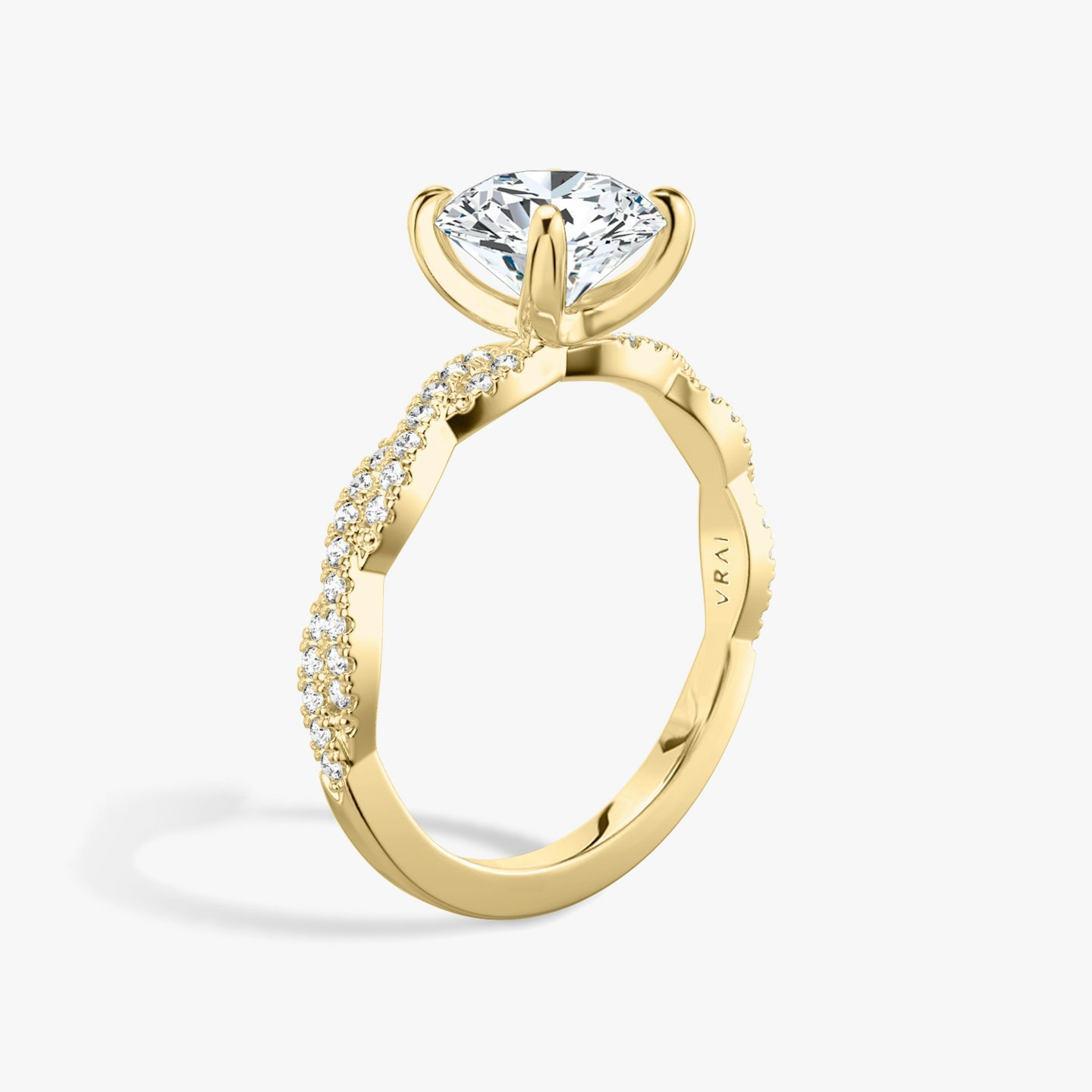 The Twisted Classic | Round Brilliant | 18k | Yellow Gold | bandAccent: Double pavé | caratWeight: 1.5ct | diamondOrientation: vertical