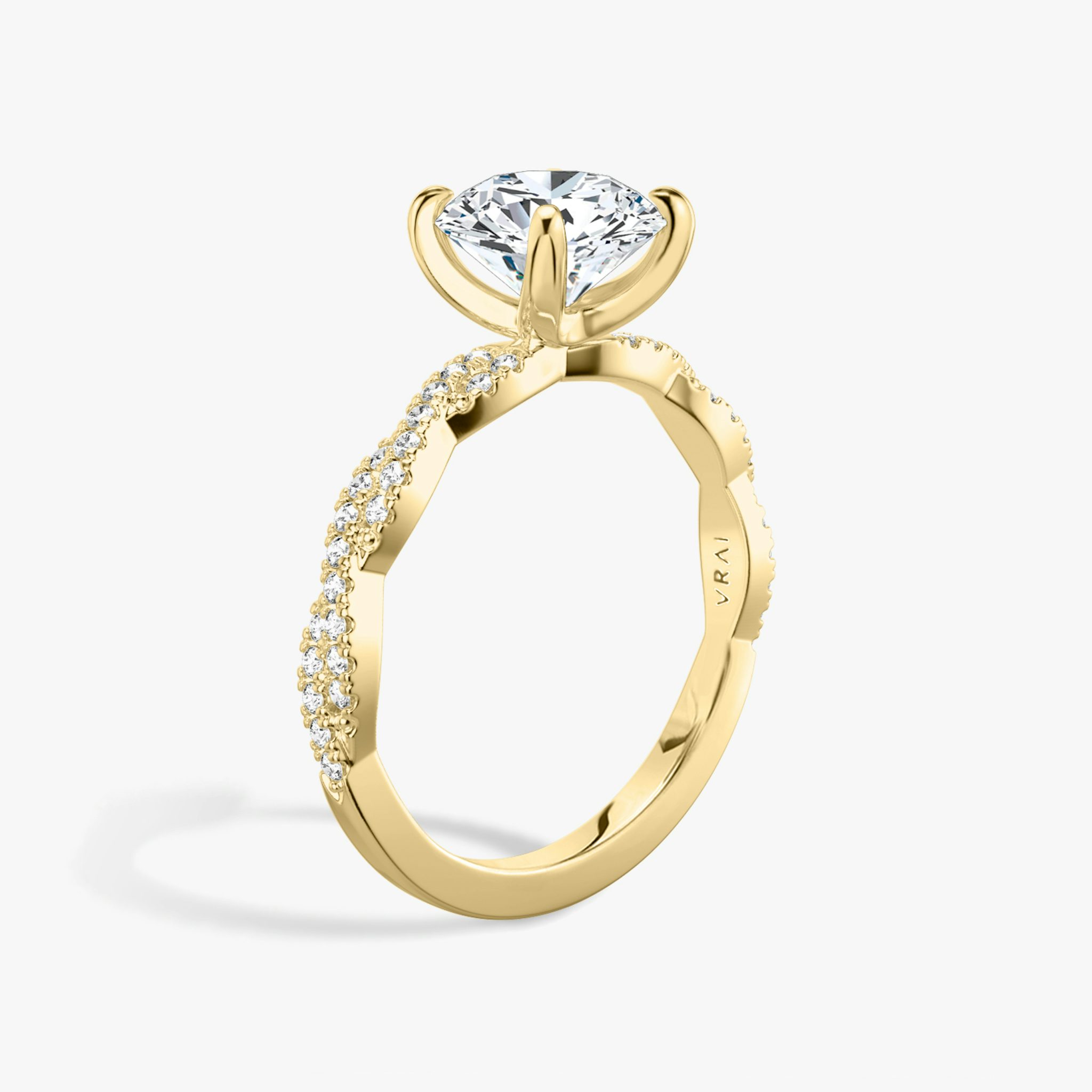 The Twisted Classic | Round Brilliant | 18k | Yellow Gold | bandAccent: Double pavé | caratWeight: other | diamondOrientation: vertical