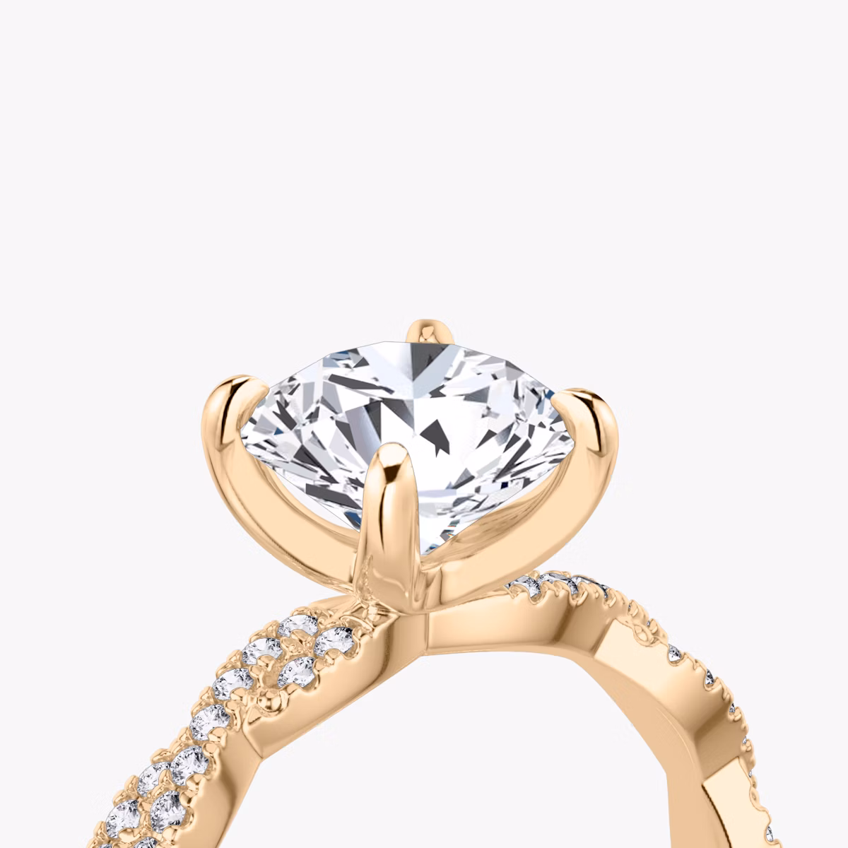 The Twisted Classic | Round Brilliant | 14k | Rose Gold | bandAccent: Double pavé | caratWeight: 1.0ct | diamondOrientation: vertical