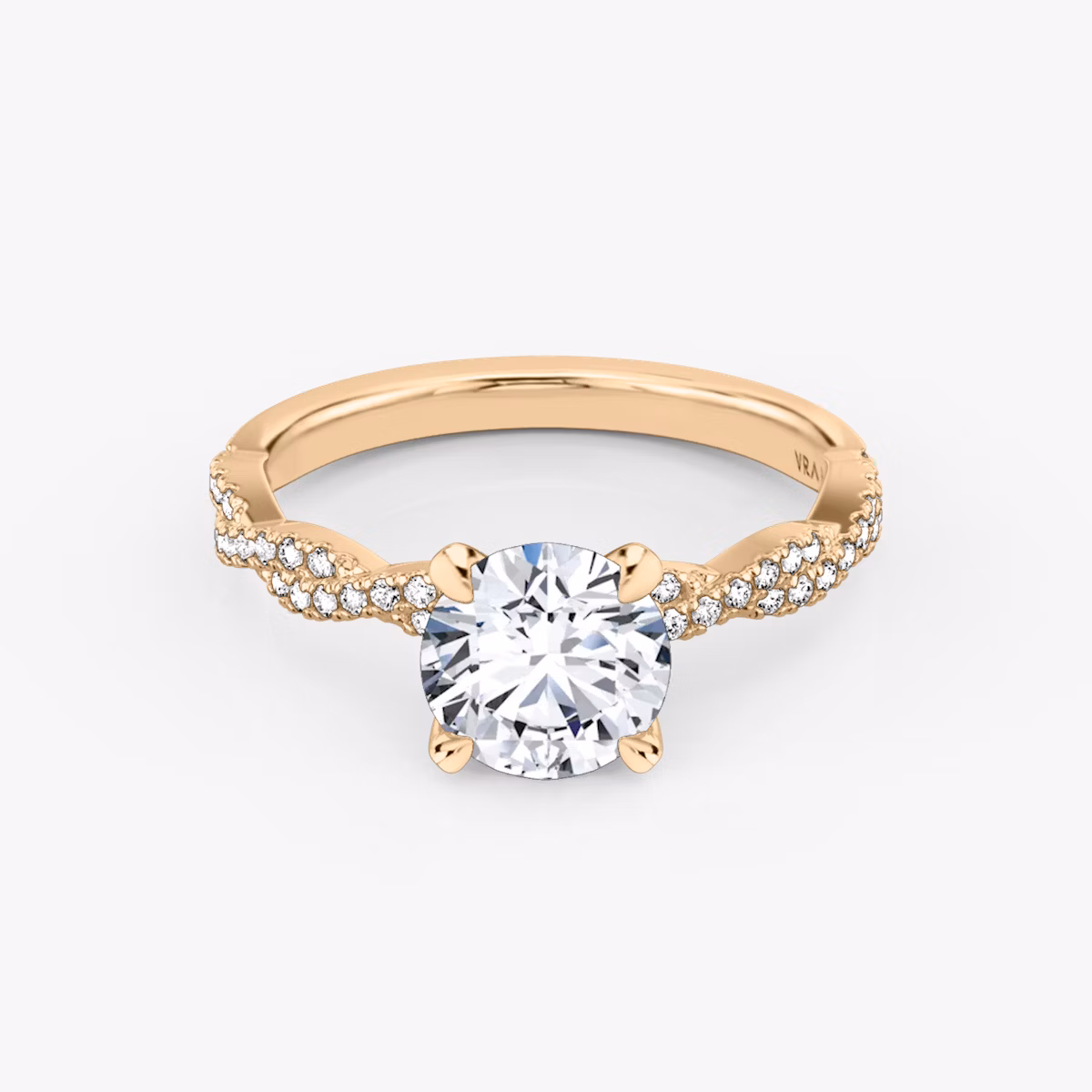 The Twisted Classic | Round Brilliant | 14k | Rose Gold | bandAccent: Double pavé | caratWeight: 1.0ct | diamondOrientation: vertical