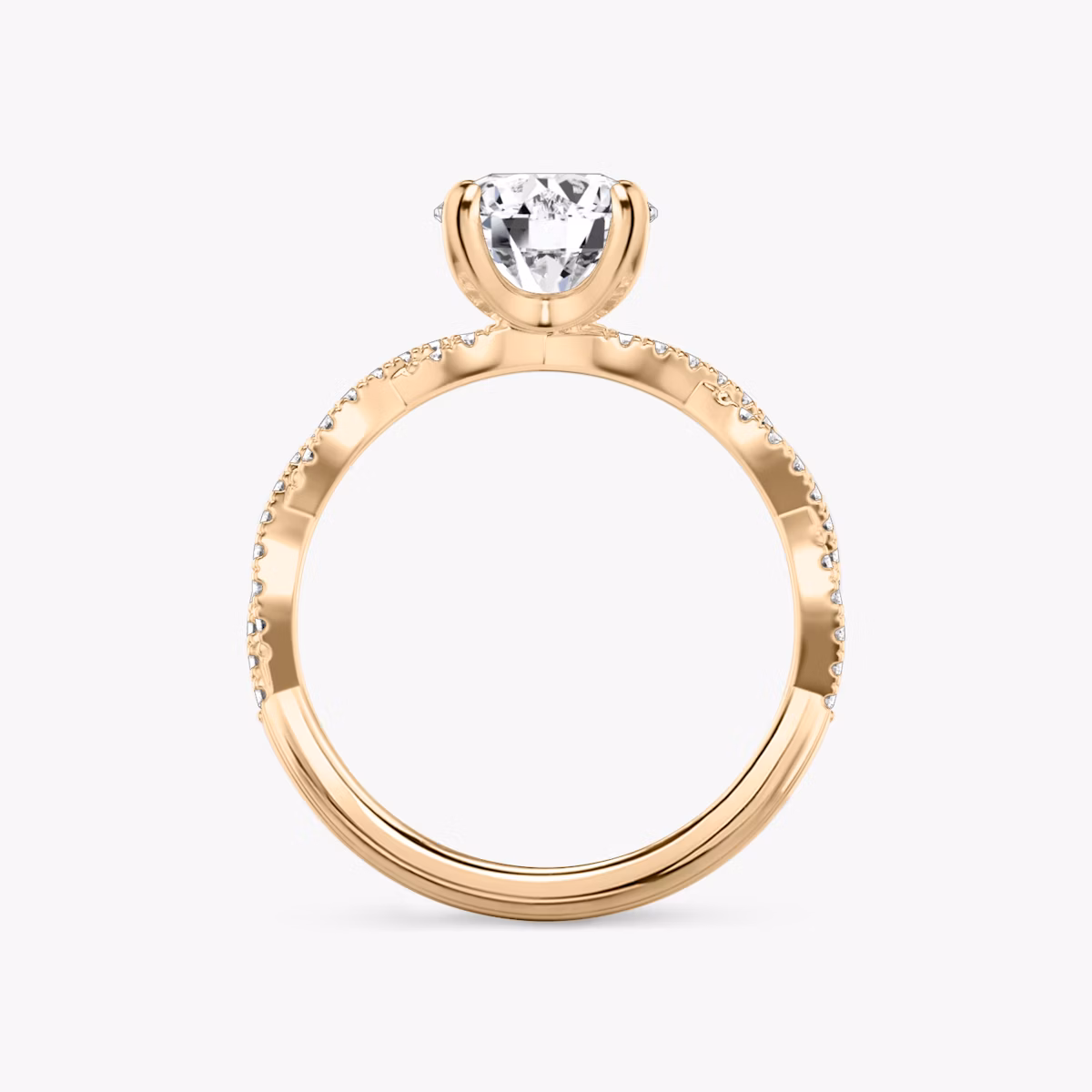 The Twisted Classic | Round Brilliant | 14k | Rose Gold | bandAccent: Double pavé | caratWeight: 1.0ct | diamondOrientation: vertical