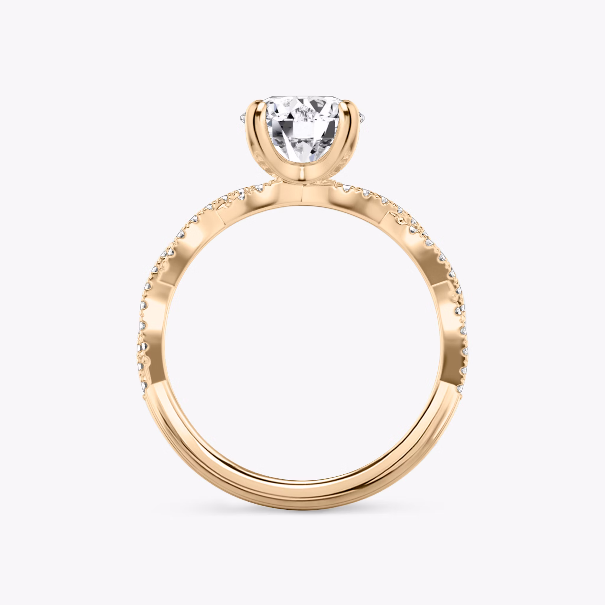 The Twisted Classic | Round Brilliant | 14k | Rose Gold | bandAccent: Double pavé | caratWeight: other | diamondOrientation: vertical