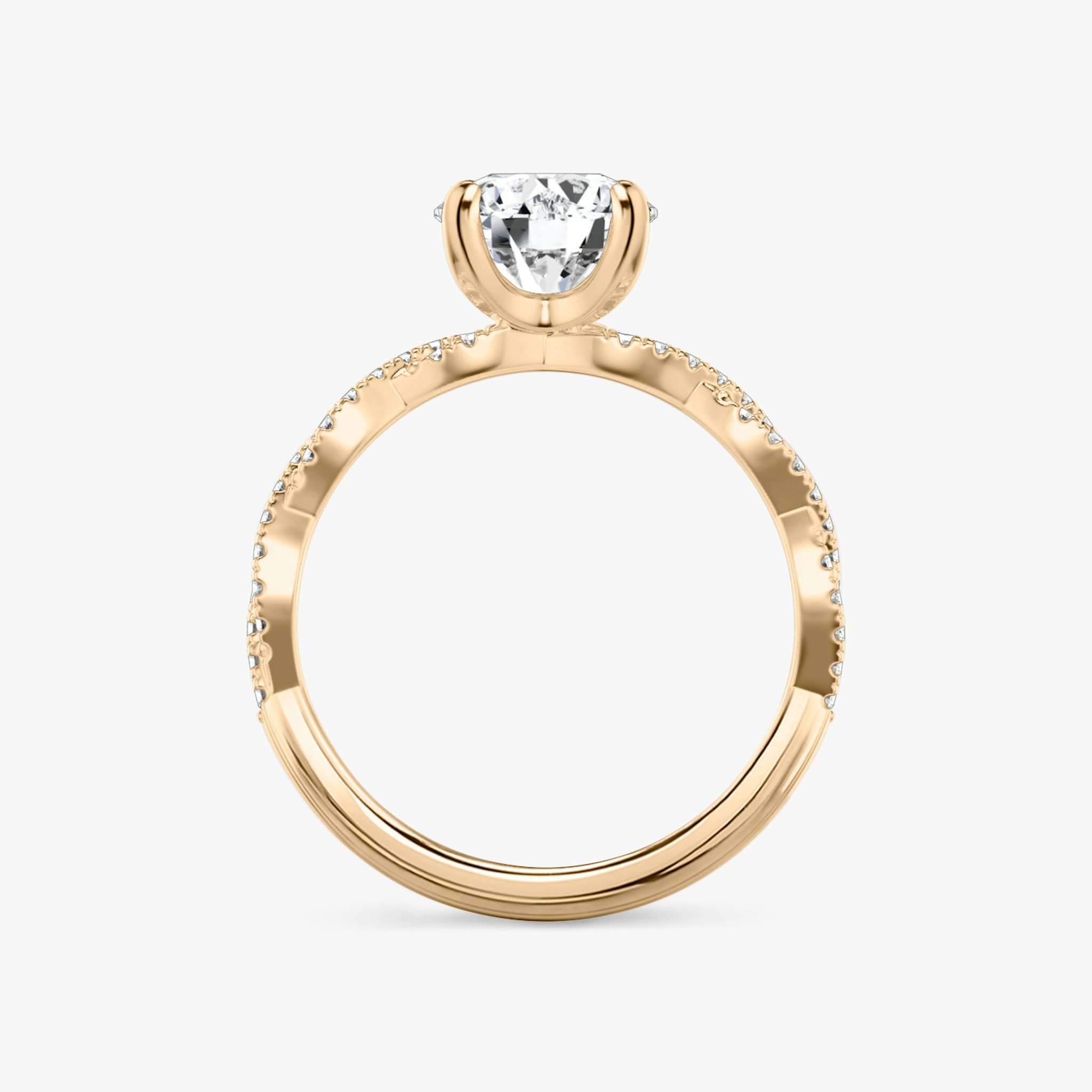 The Twisted Classic | Round Brilliant | 14k | Rose Gold | bandAccent: Double pavé | caratWeight: other | diamondOrientation: vertical