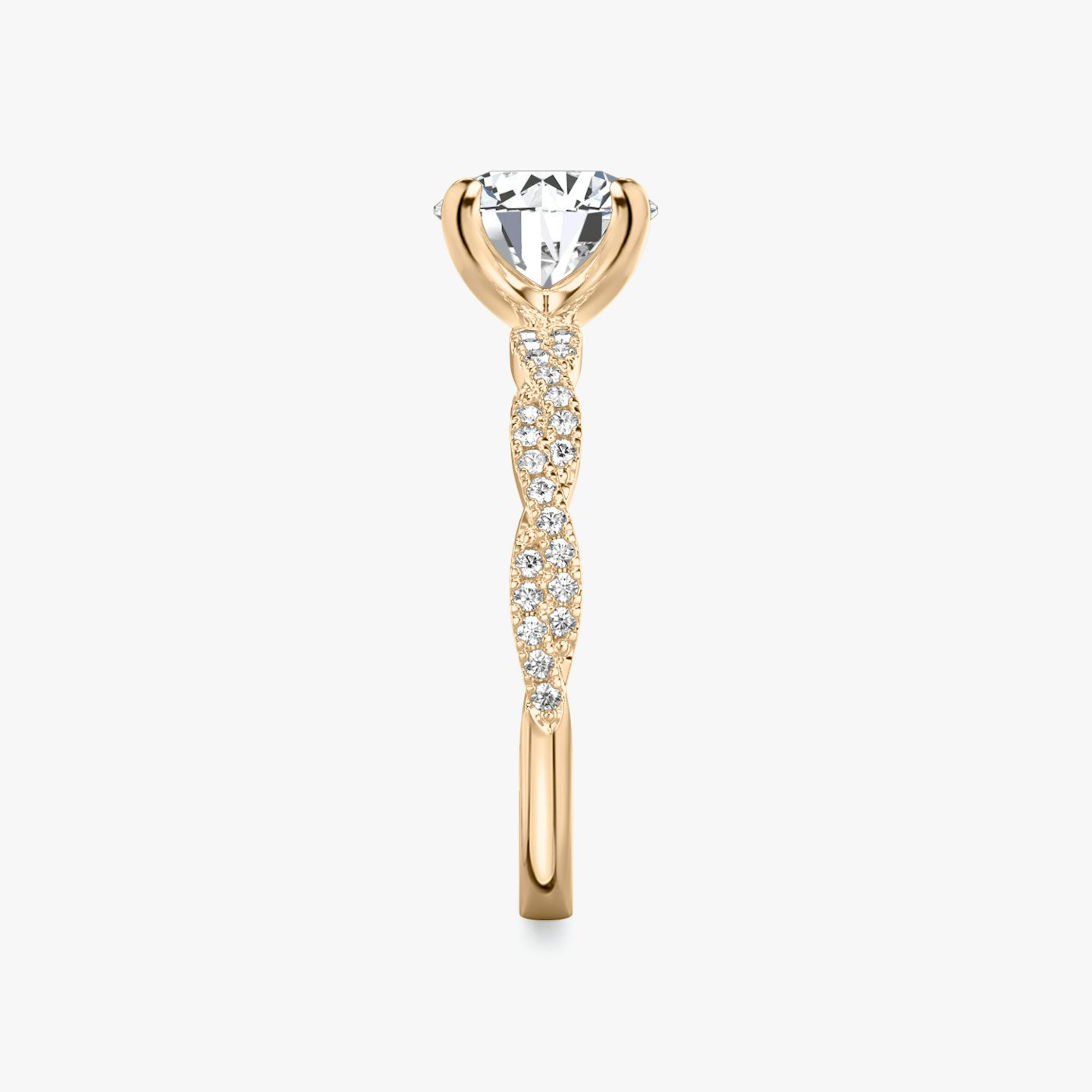 The Twisted Classic | Round Brilliant | 14k | Rose Gold | bandAccent: Double pavé | caratWeight: 1.5ct | diamondOrientation: vertical