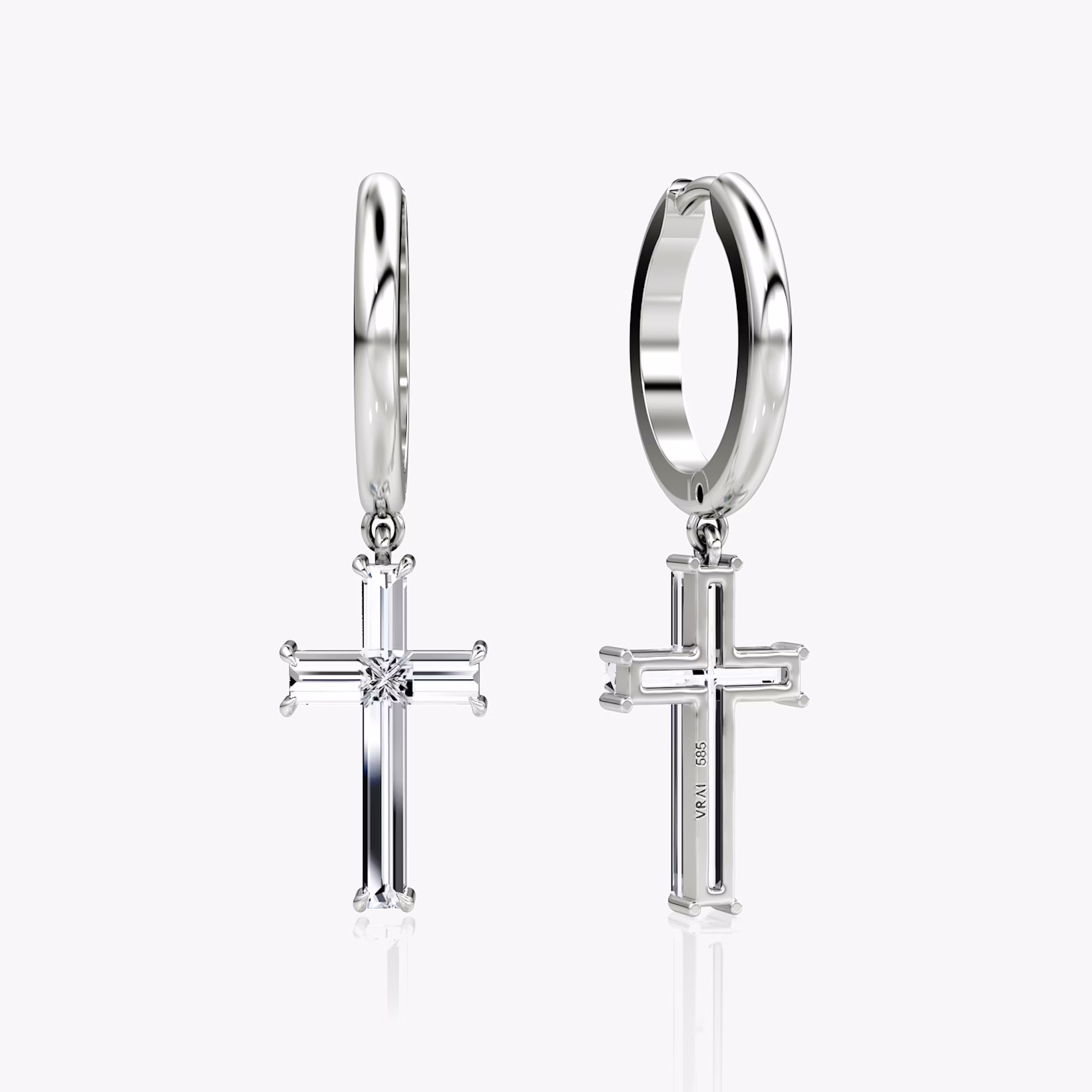 Petite Cross Huggie Hoop | cross | 14k | White Gold | bandAccent: Plain | hoopAccent: Plain