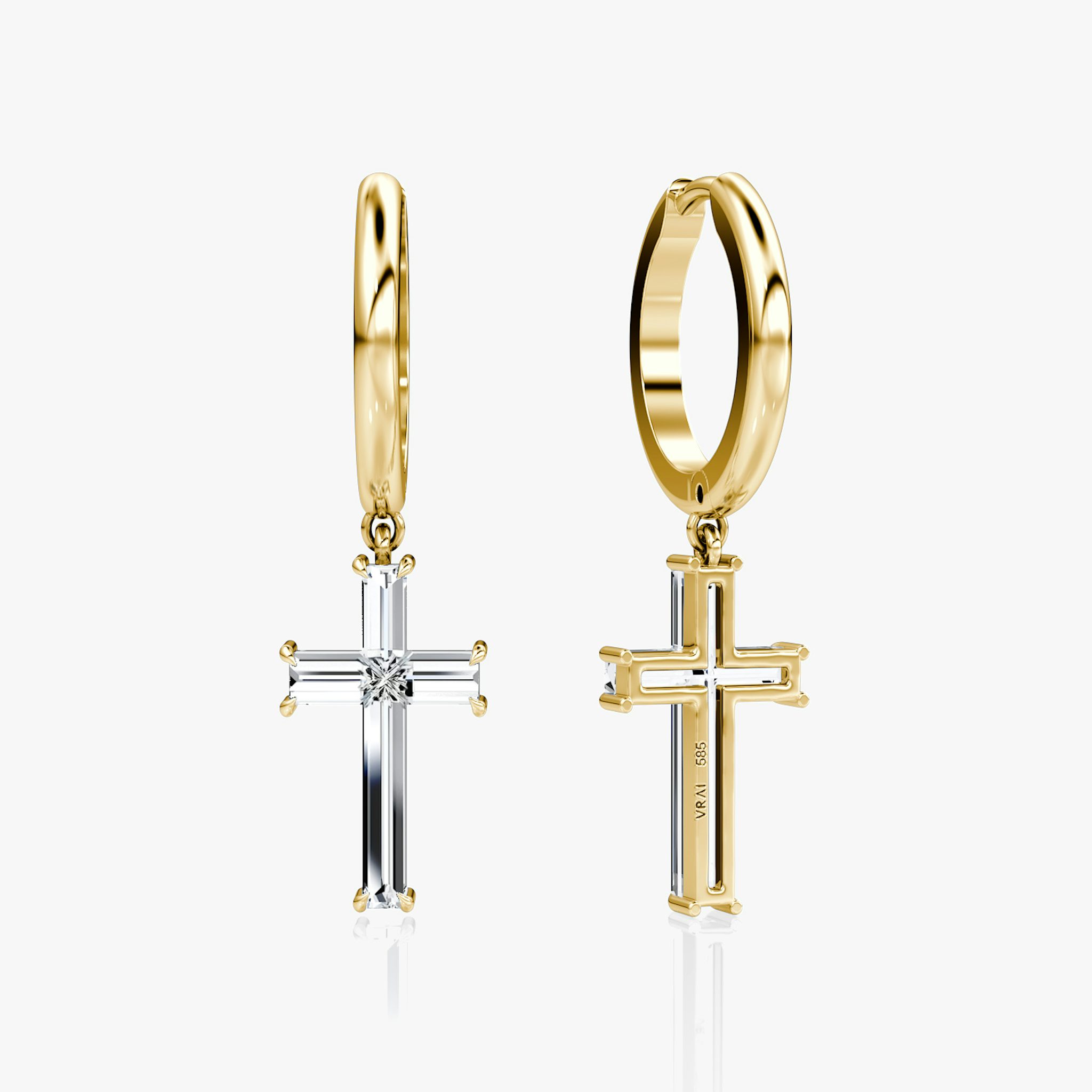 Petite Cross Huggie Hoop | cross | 14k | Yellow Gold | bandAccent: Plain | hoopAccent: Plain