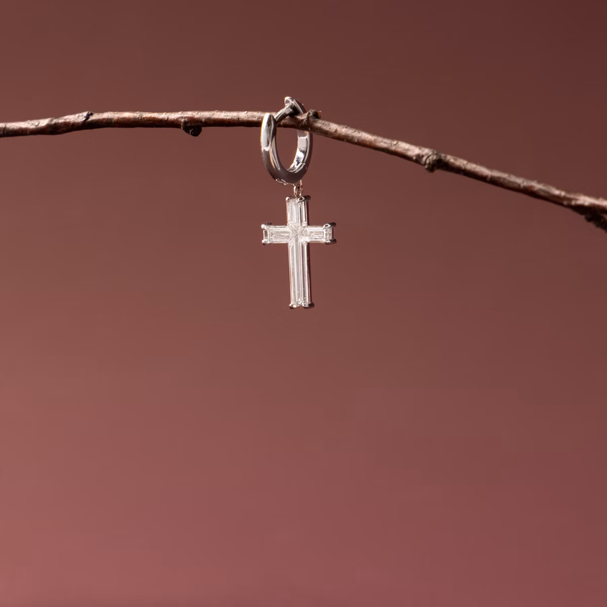 Petite Cross Huggie Hoop | cross | 14k | White Gold | bandAccent: Plain | hoopAccent: Plain