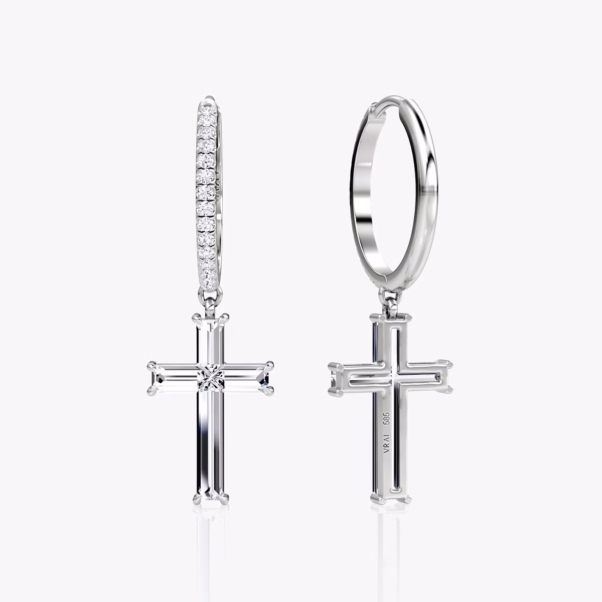 Petite Cross Huggie Hoop | cross | 14k | White Gold | bandAccent: Pavé | hoopAccent: Pavé