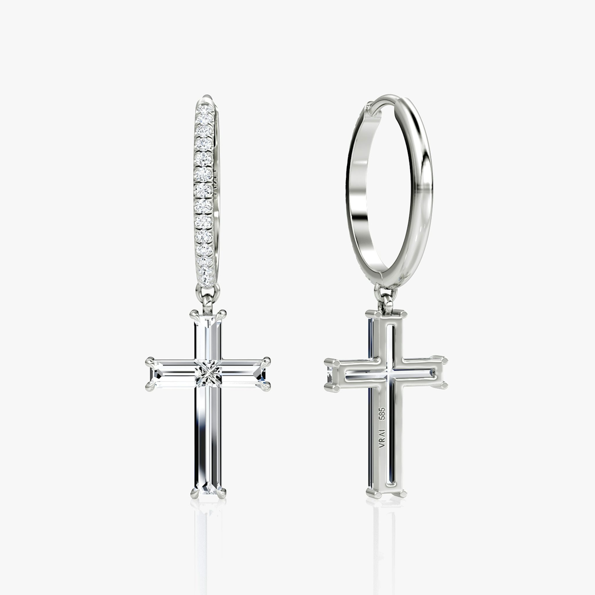 Petite Cross Huggie Hoop | cross | 14k | White Gold | bandAccent: Pavé | hoopAccent: Pavé