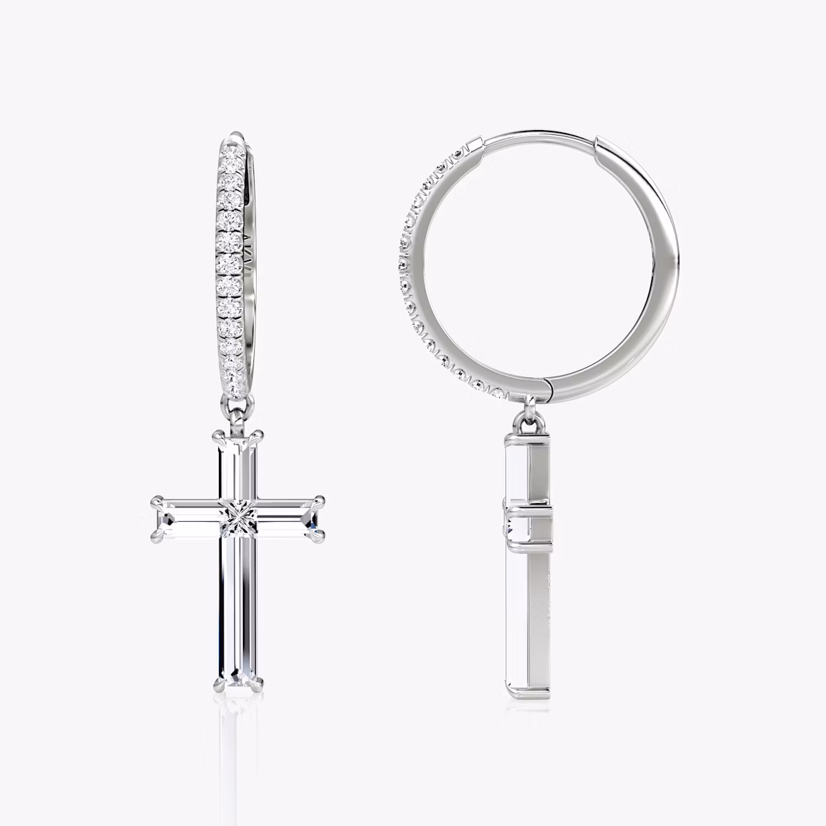 Petite Cross Huggie Hoop | cross | 14k | White Gold | bandAccent: Pavé | hoopAccent: Pavé