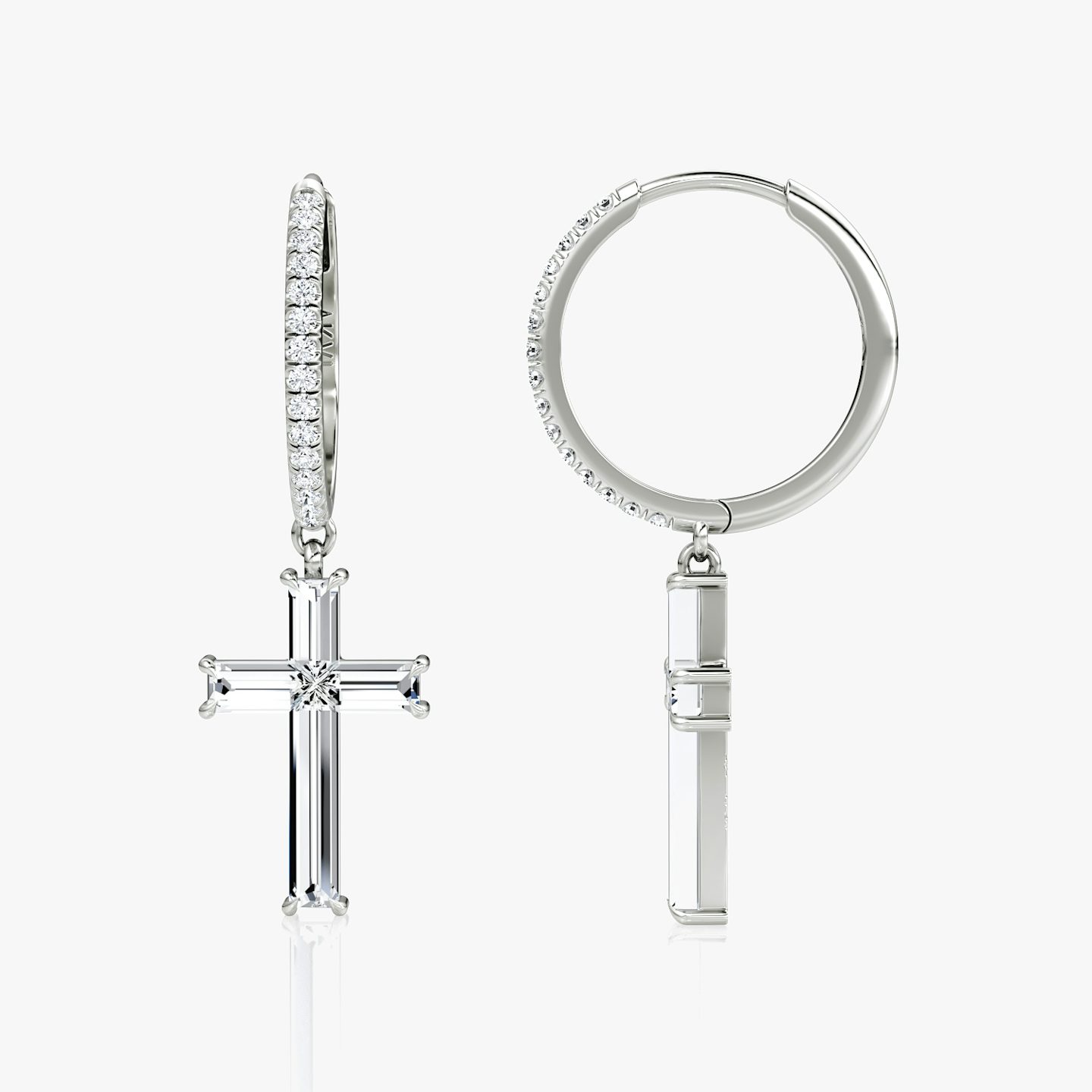 Petite Cross Huggie Hoop | cross | 14k | White Gold | bandAccent: Pavé | hoopAccent: Pavé