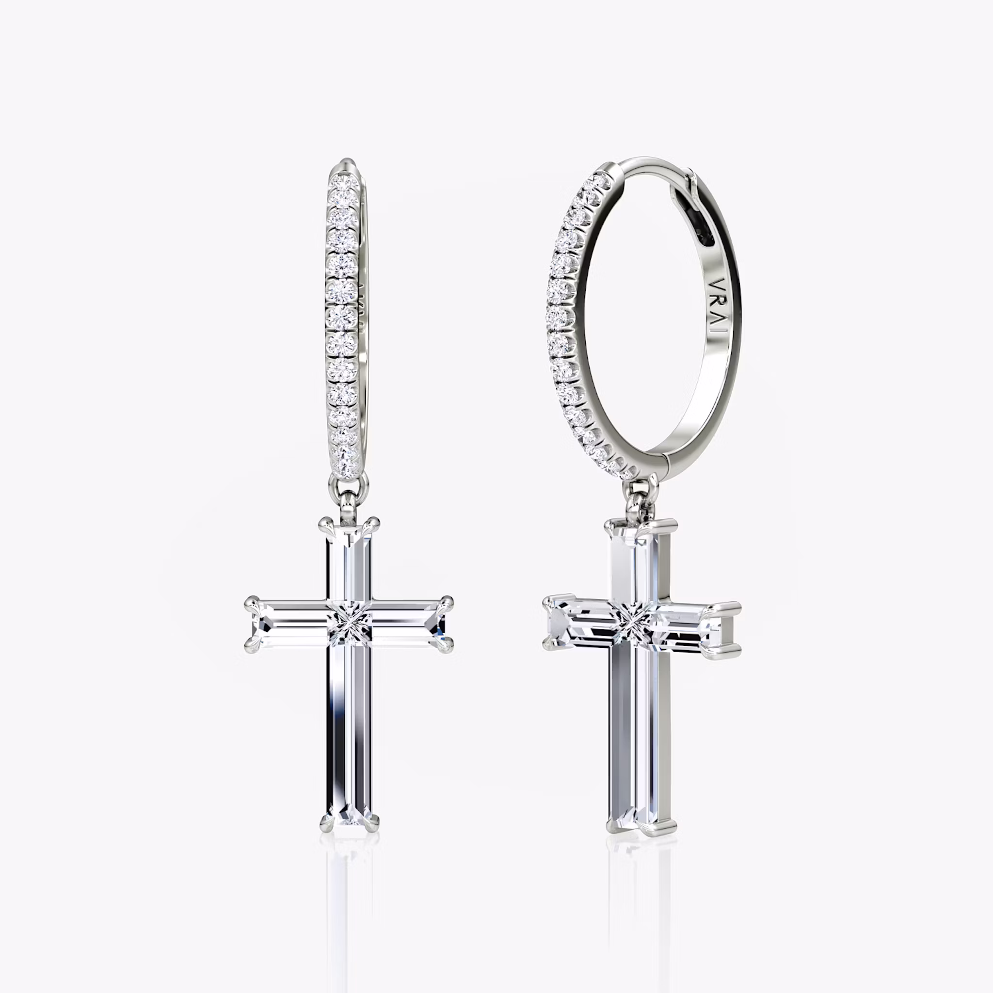 Petite Cross Huggie Hoop cross | White Gold