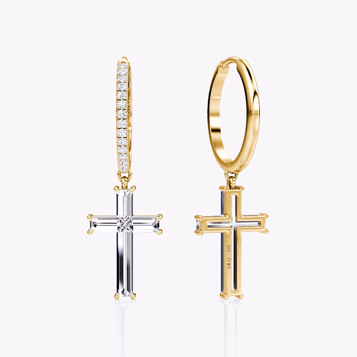 Petite Cross Huggie Hoop | cross | 14k | Yellow Gold | bandAccent: Pavé | hoopAccent: Pavé