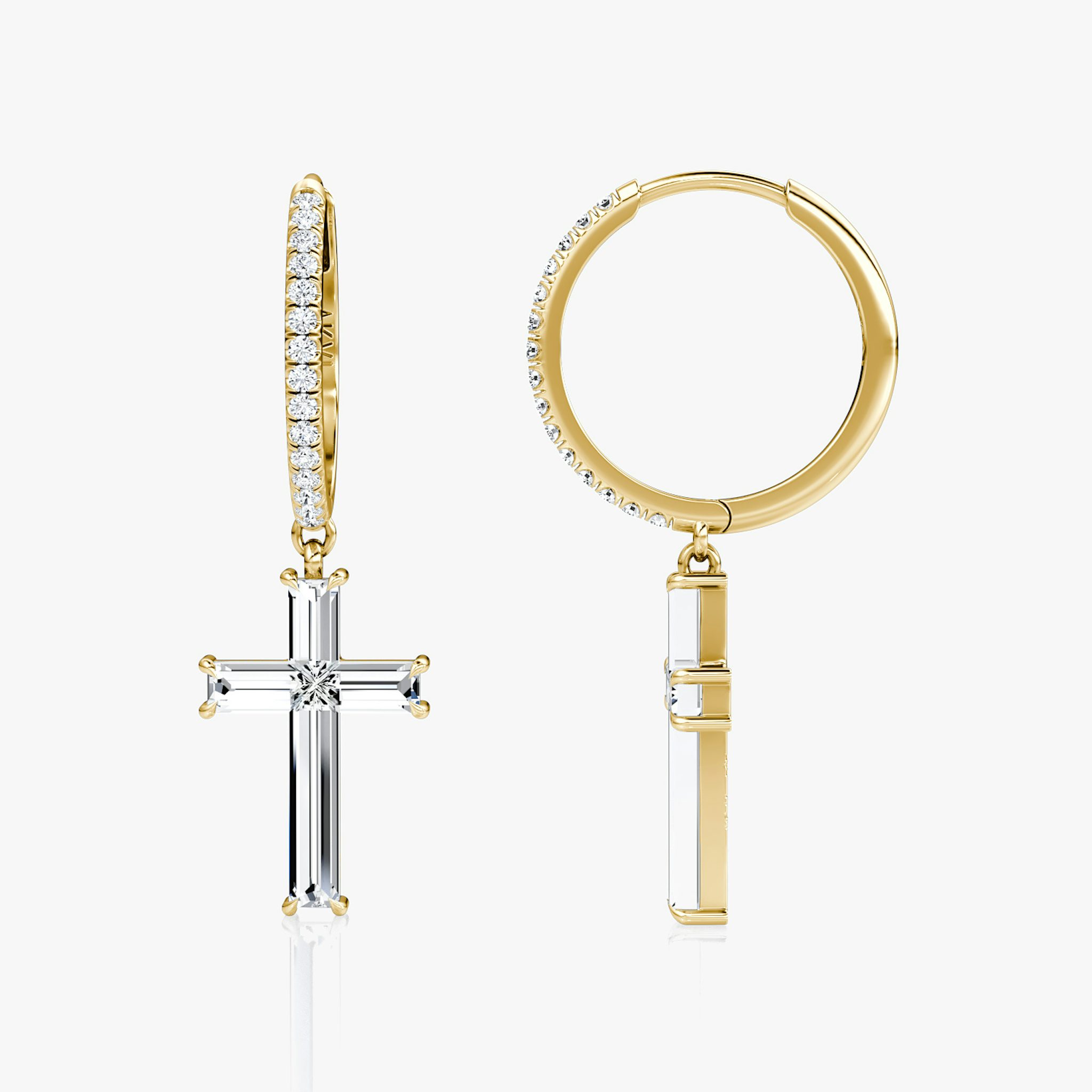Petite Cross Huggie Hoop | cross | 14k | Yellow Gold | bandAccent: Pavé | hoopAccent: Pavé
