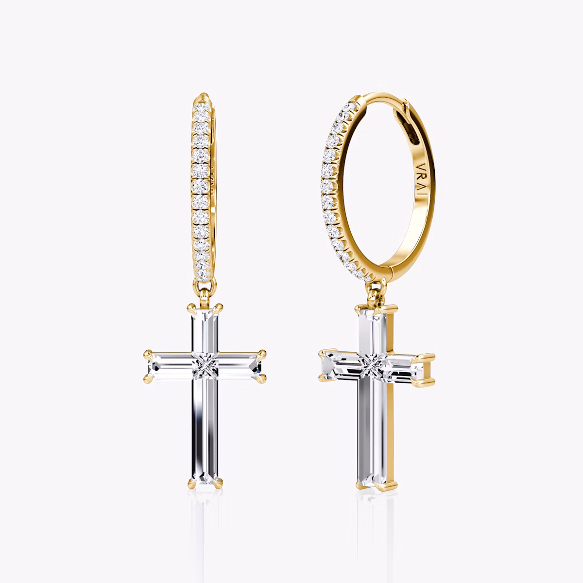 Petite Cross Huggie Hoop | cross | 14k | Yellow Gold | bandAccent: Pavé | hoopAccent: Pavé